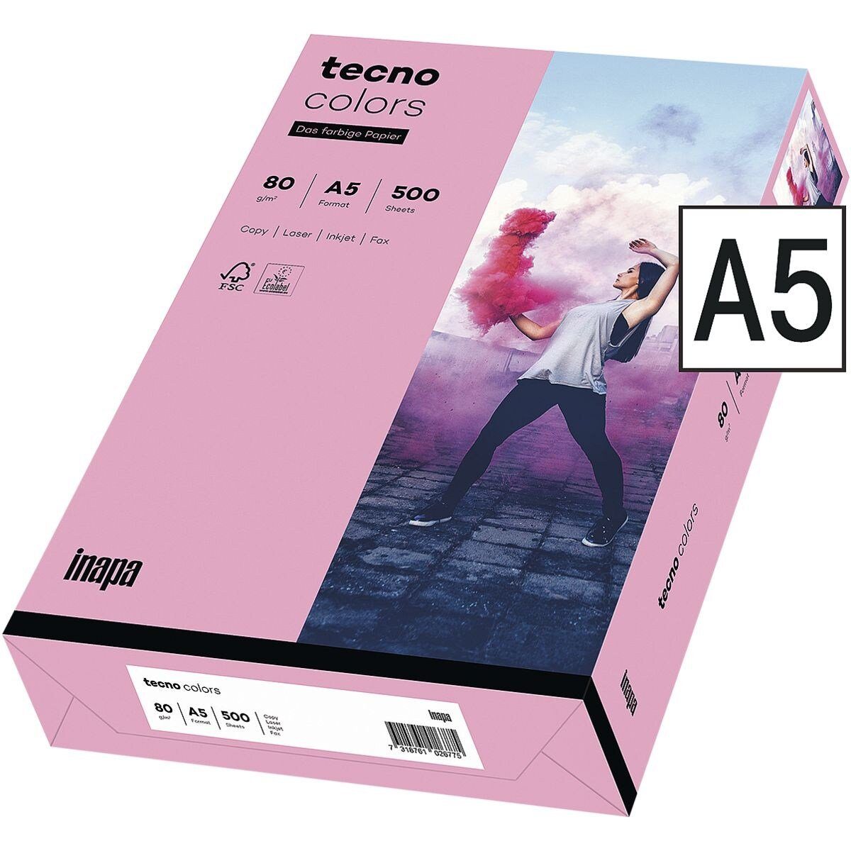 Inapa tecno Drucker- und Kopierpapier Rainbow, Pastellfarben, Format DIN A5, 80 g/m² rosa
