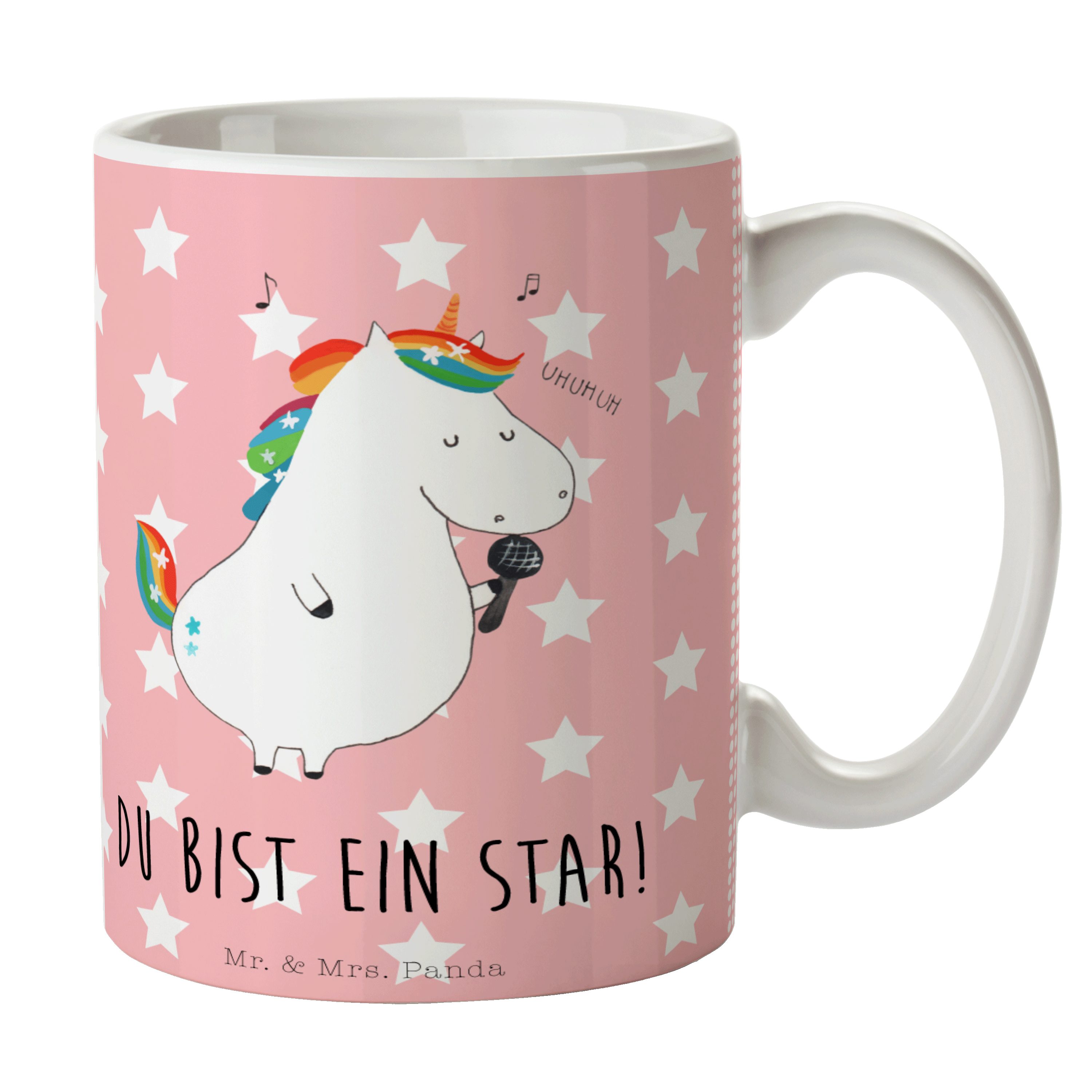 Mr. & Mrs. Panda Tasse Einhorn Sänger - Rot Pastell - Geschenk, Unicorn, Tasse, Disco, Teeta, Keramik