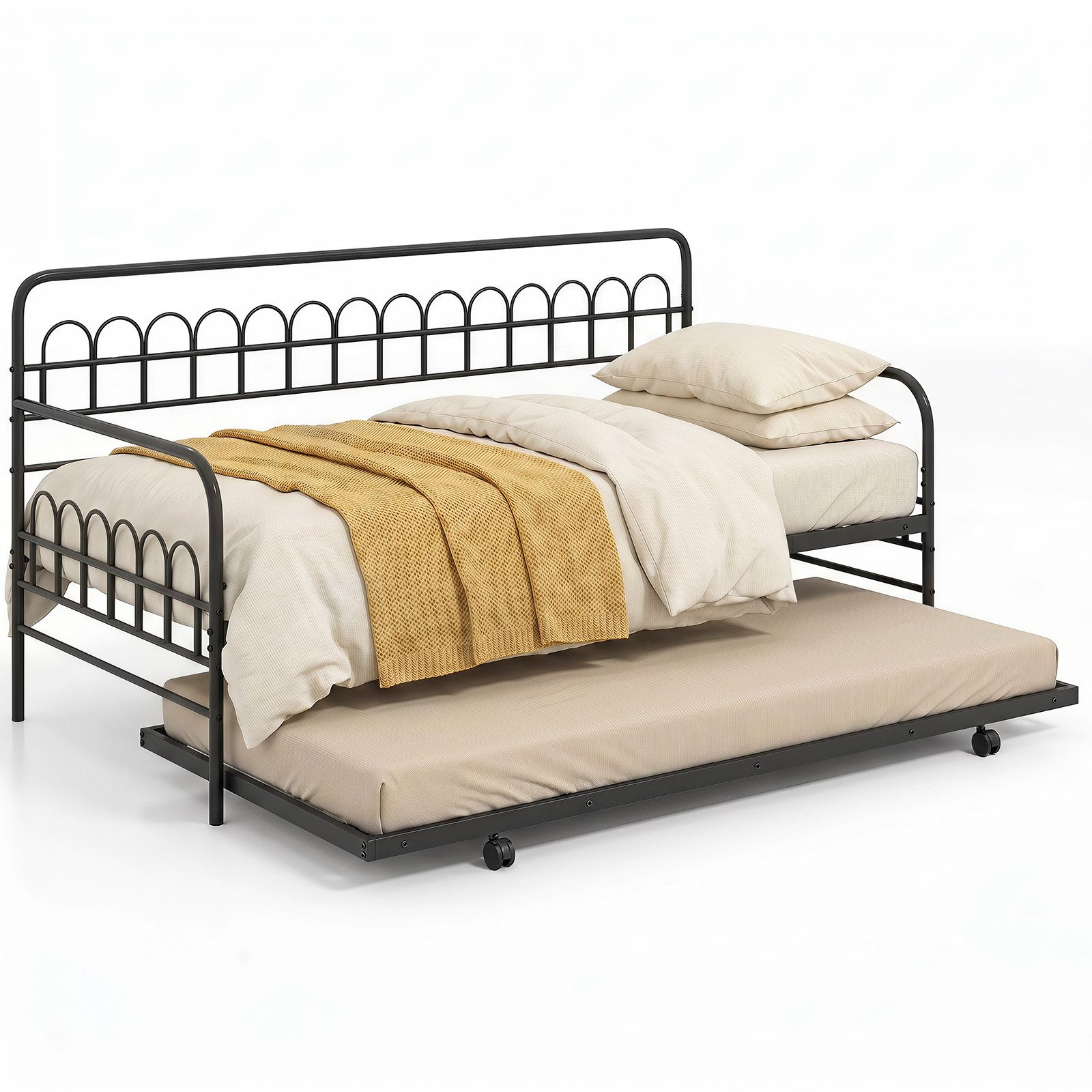 COSTWAY Bettgestell (1-tlg), Schlafsofa mit Ausziehbett, Tagesbett, Gästebett, 90 x 200 cm