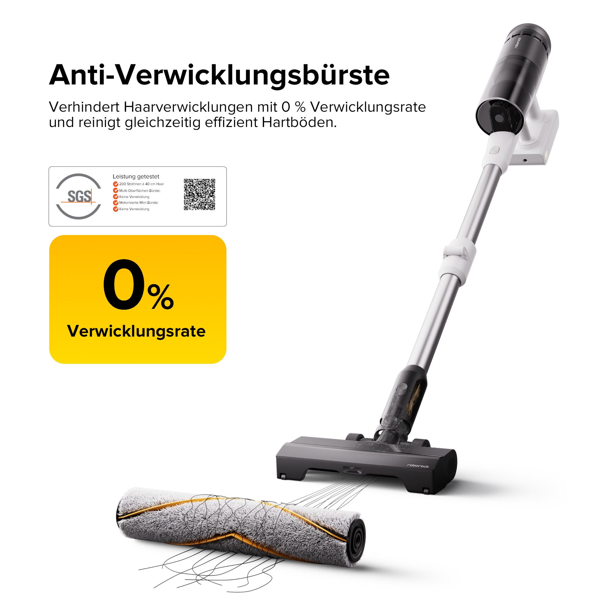 Roborock Akku-Handstaubsauger H60 Pro Handstaubsauger, Akku-Staubsauger 500 W Saugleistung, 500 W, 80 Min Laufzeit, 90° flexibles Saugrohr, LED, Anti-Tangle-Bürste für Teppiche