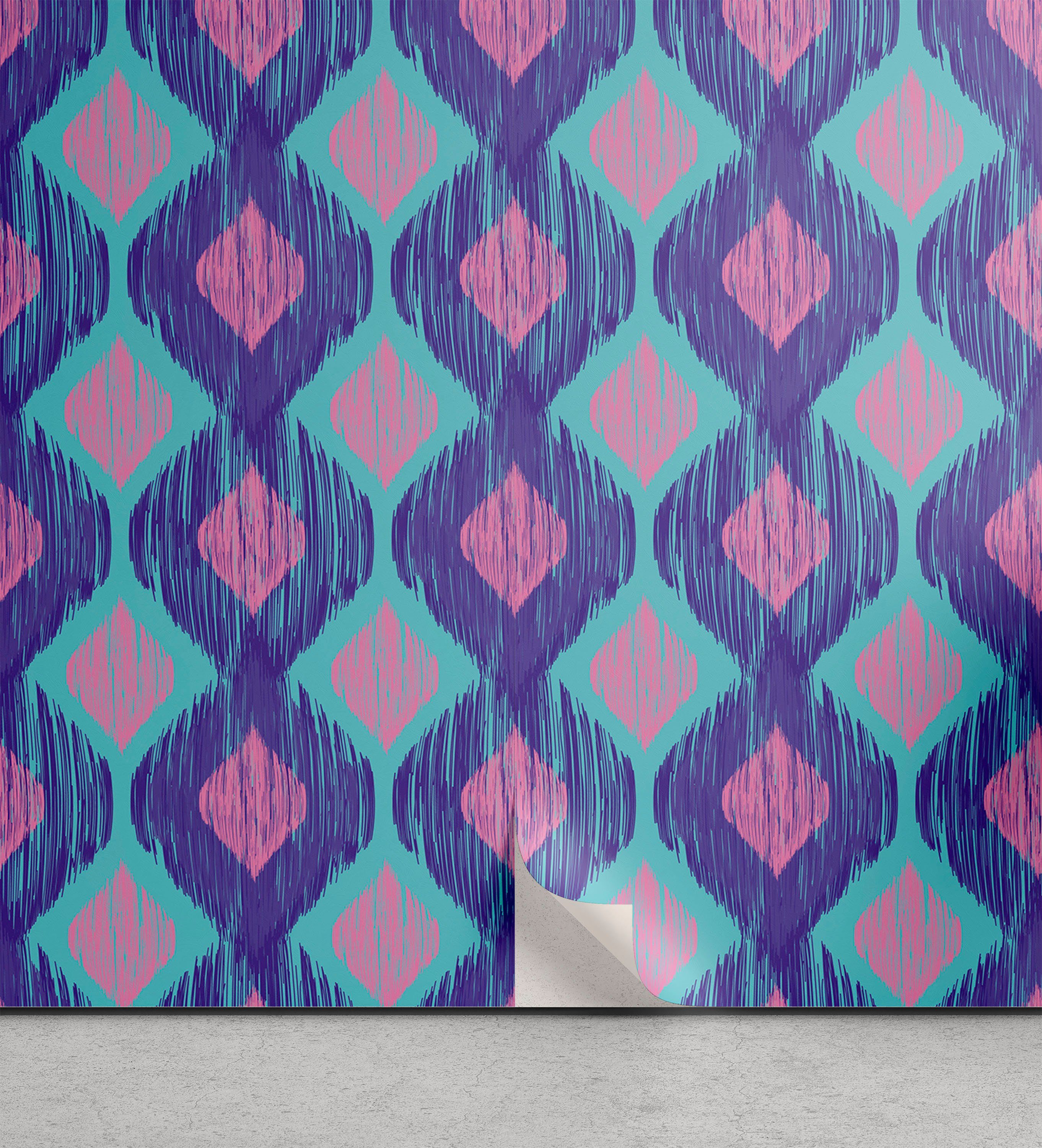 Abakuhaus Vinyltapete selbstklebendes Wohnzimmer Küchenakzent, Ikat Stammes- abstrakte Ogee Shapes