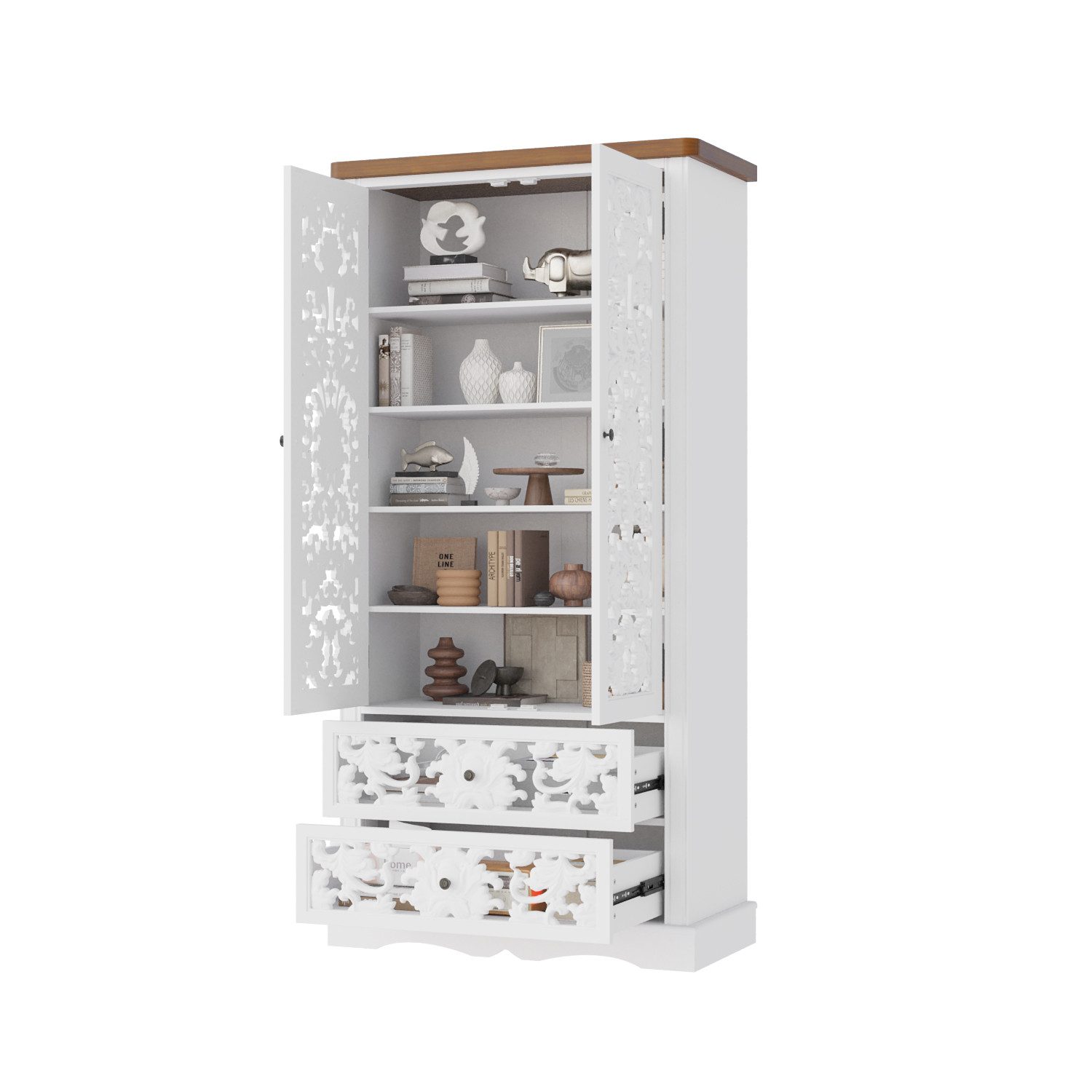 FUFU&GAGA Sideboard Sideboard mit Schnitzmuster, Buffet-Schrank weiß, HDF, Kommode