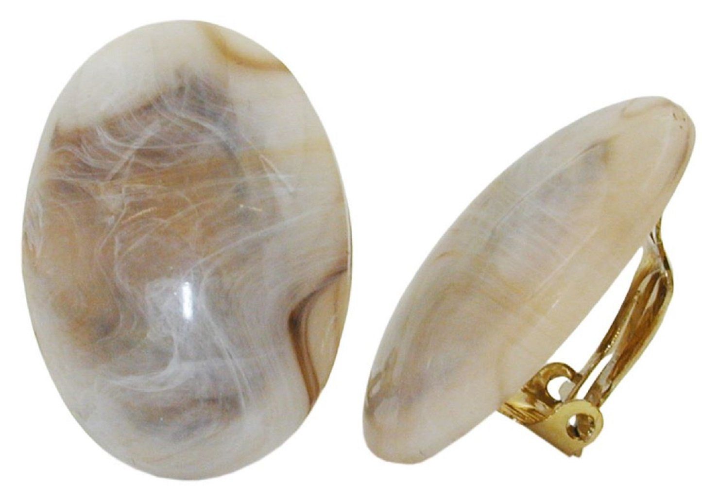 unbespielt Paar Ohrclips Modeschmuck Ohrringe oval beige-horn marmoriert Kunststoff 27 x 19 mm, Modeschmuck für Damen