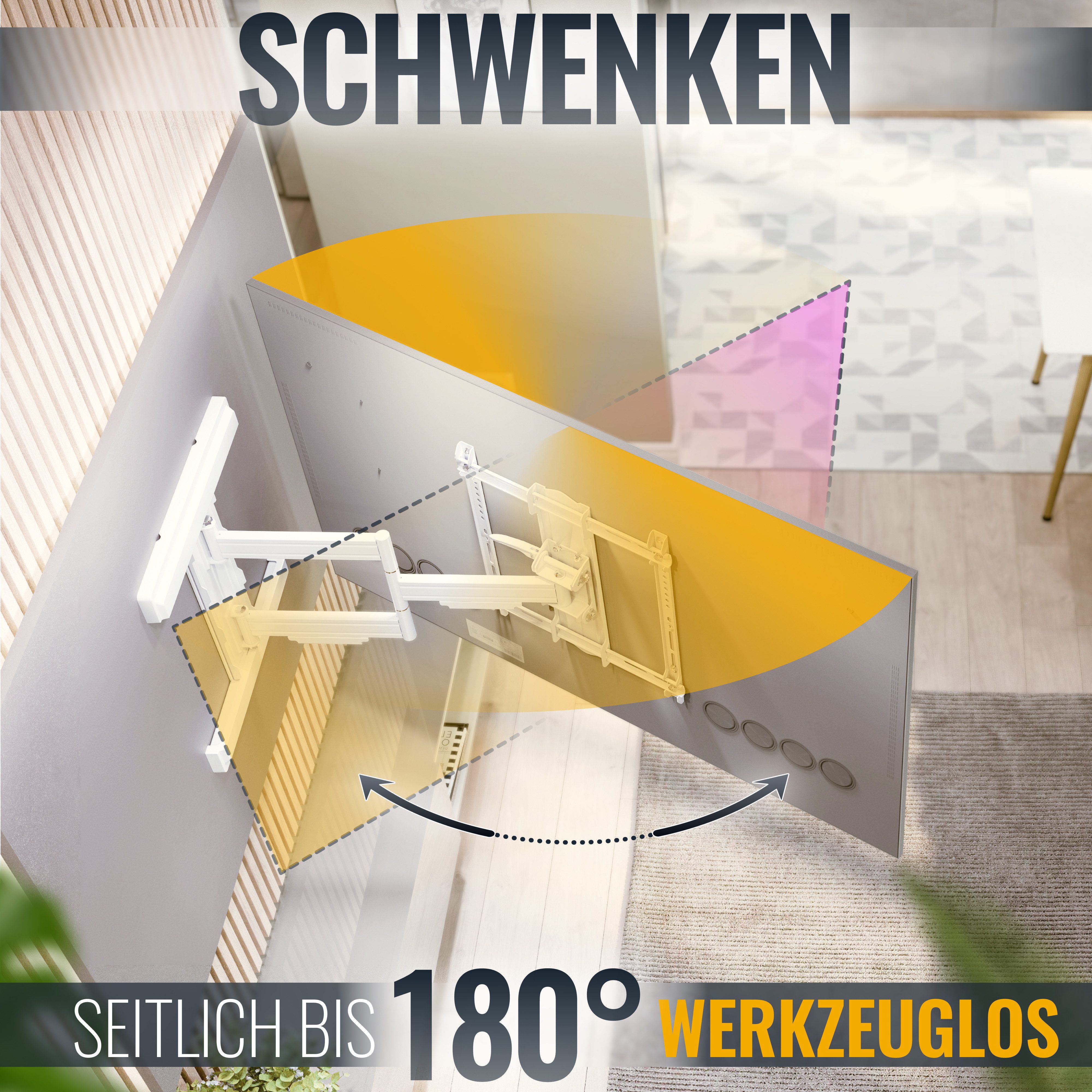 RICOO TV-Wandhalterung Wandhalterung TV 45 Zoll bis 85 Zoll max 50 Kg schwenkbar S5744-W, (bis 85 Zoll, VESA 200x200 bis 400x400, 1-tlg., vollbeweglich neigbar ausziehbar 45" 48" 55" 60" 65" 70" 85" Halterung, bis 17° Neigung, bis zu 180° Schwenkung Fernseher Halter massiv)