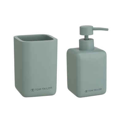 TOM TAILOR HOME Badaccessoire-Set Badezimmer Pumpspender Zahnbürstenhalter Mintgrün, Seifenspender, Zahnputzbecher, Polyresin, Trendfarbe Sage, Glatte Oberfläche