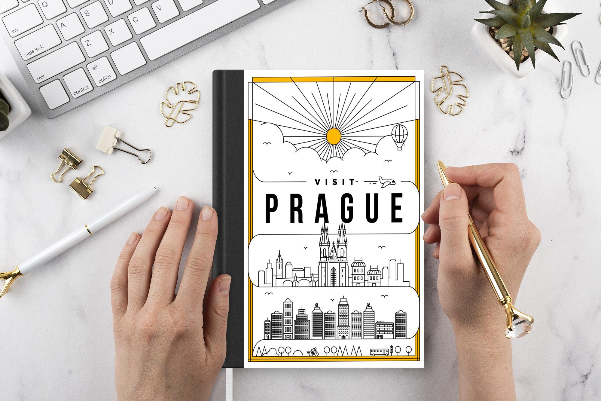 Prag Seiten, Skyline - Notizbuch Tagebuch, 98 Haushaltsbuch MuchoWow Weiß, Notizheft, Journal, Merkzettel, A5, -