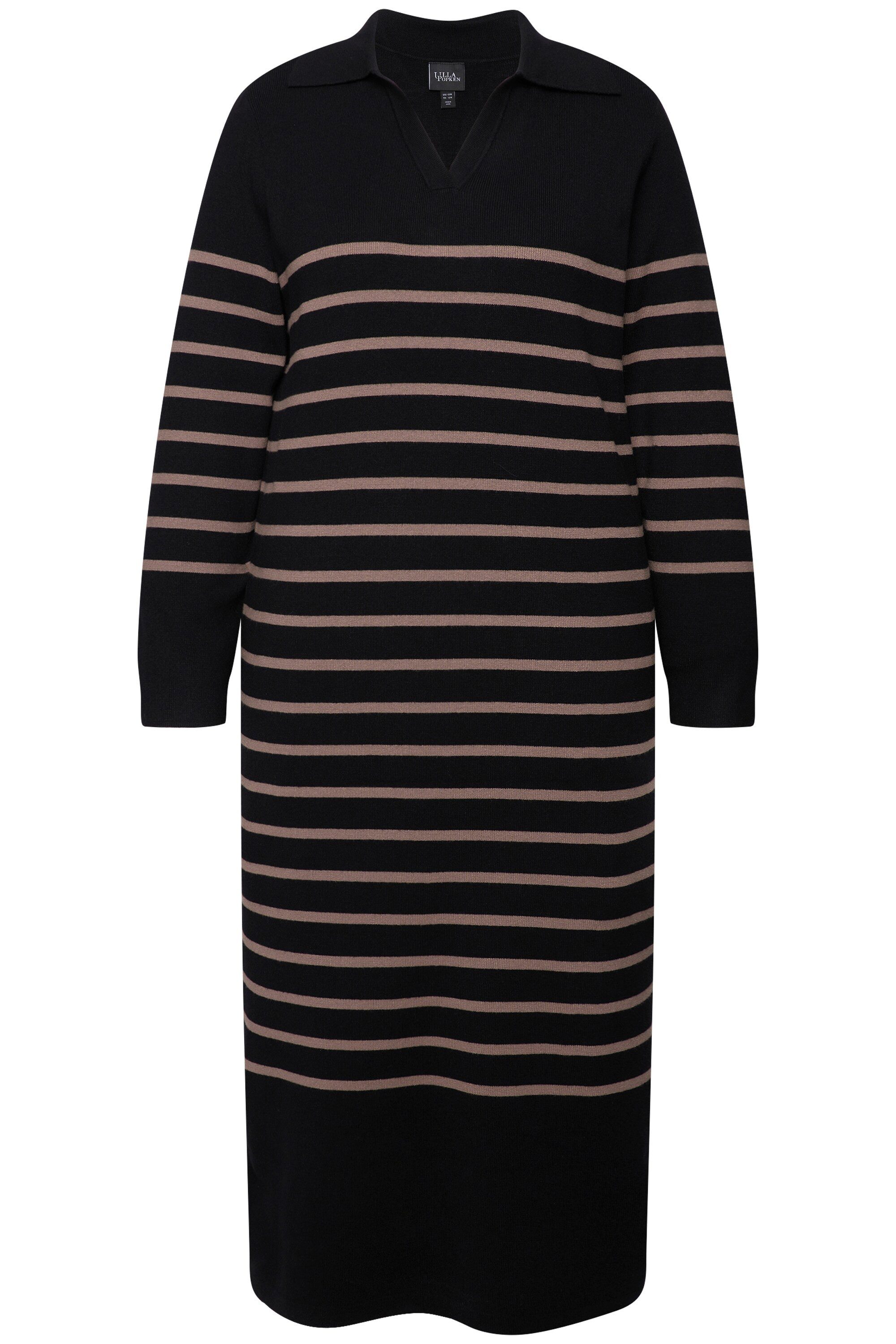 Ulla Popken Midikleid Strick-Midikleid Streifen Kragen günstig online kaufen