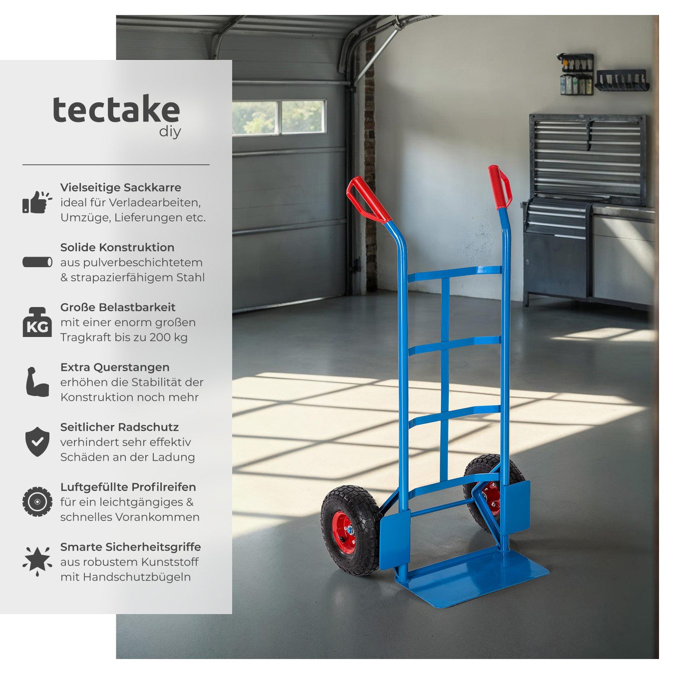 tectake sack truck, transport cart up to 200kg, with steel frame
