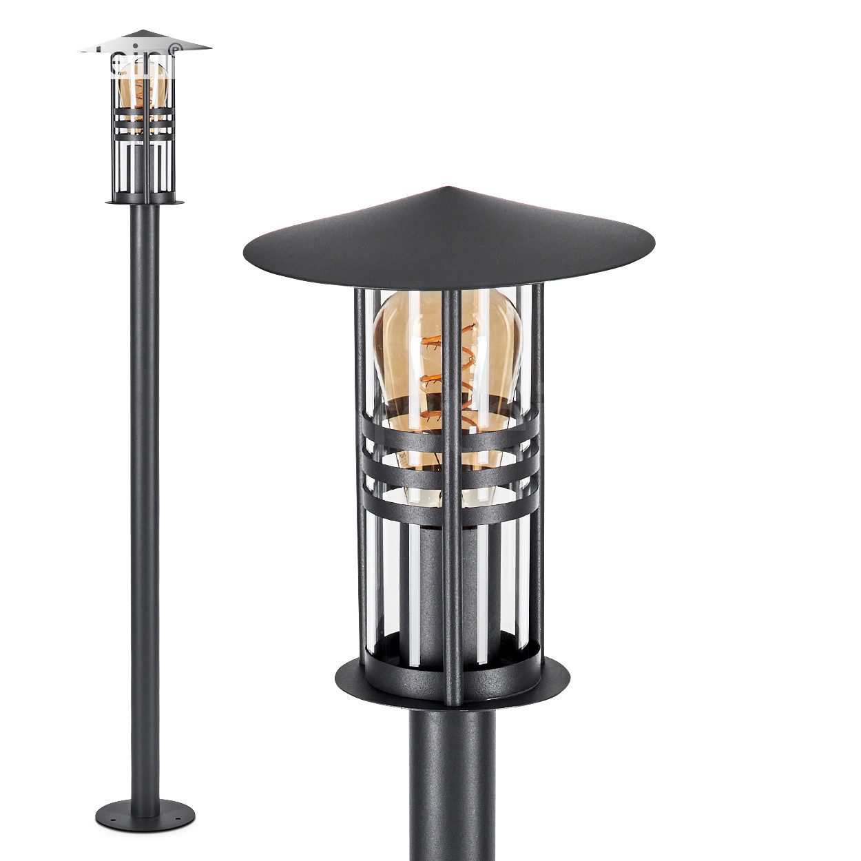 hofstein Pollerleuchte Wegeleuchte aus Metall/Glas in Anthrazit/Klar, ohne Leuchtmittel, Außenleuchte, Gartenbeleuchtung IP44, 1x E27, ohne Leuchtmittel