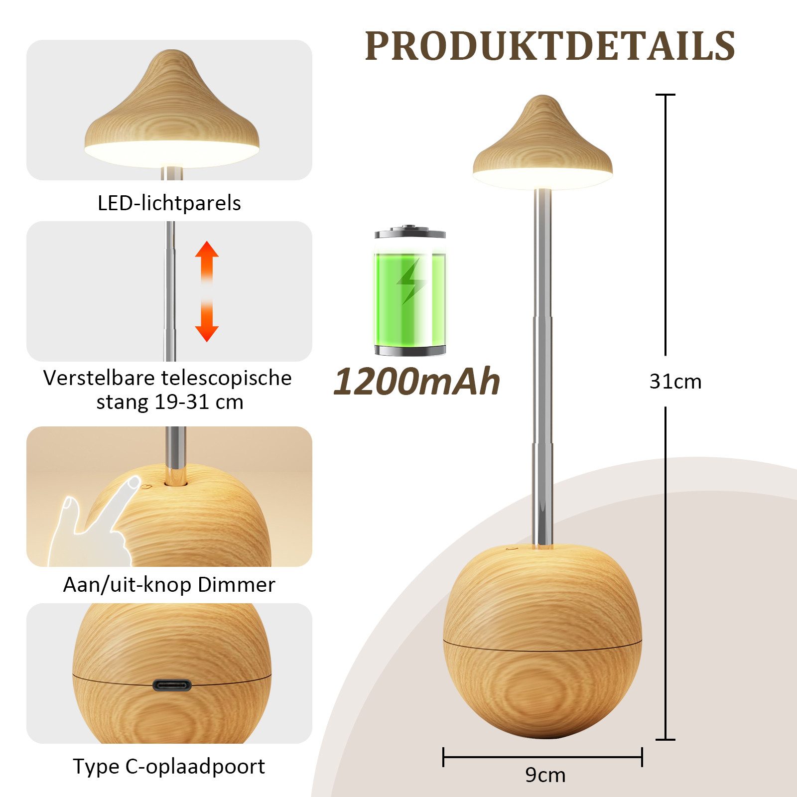 Lapalife Nachttischlampe Akku Nachtlicht, Dimmbar, Kabellos Pilz Lampe RGB Tischlampe, LED fest integriert, Mit Fernbedienung & Touch, für Kinderzimmer, Schlafzimmer