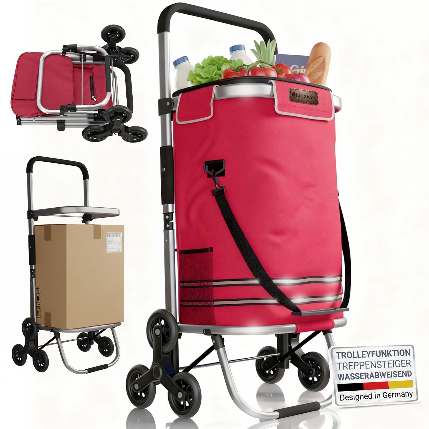 Juskys Einkaufstrolley 3in1, 56 l, mit 2 Rollen und Kühlfach, klappbar und modern, auch als Sackkarre