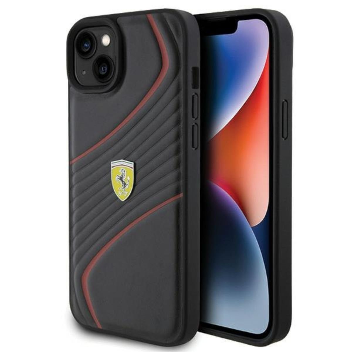 Ferrari Smartphone-Hülle Ferrari Apple iPhone 15 Plus Schutzhülle Case Twist Metal Logo Schwarz