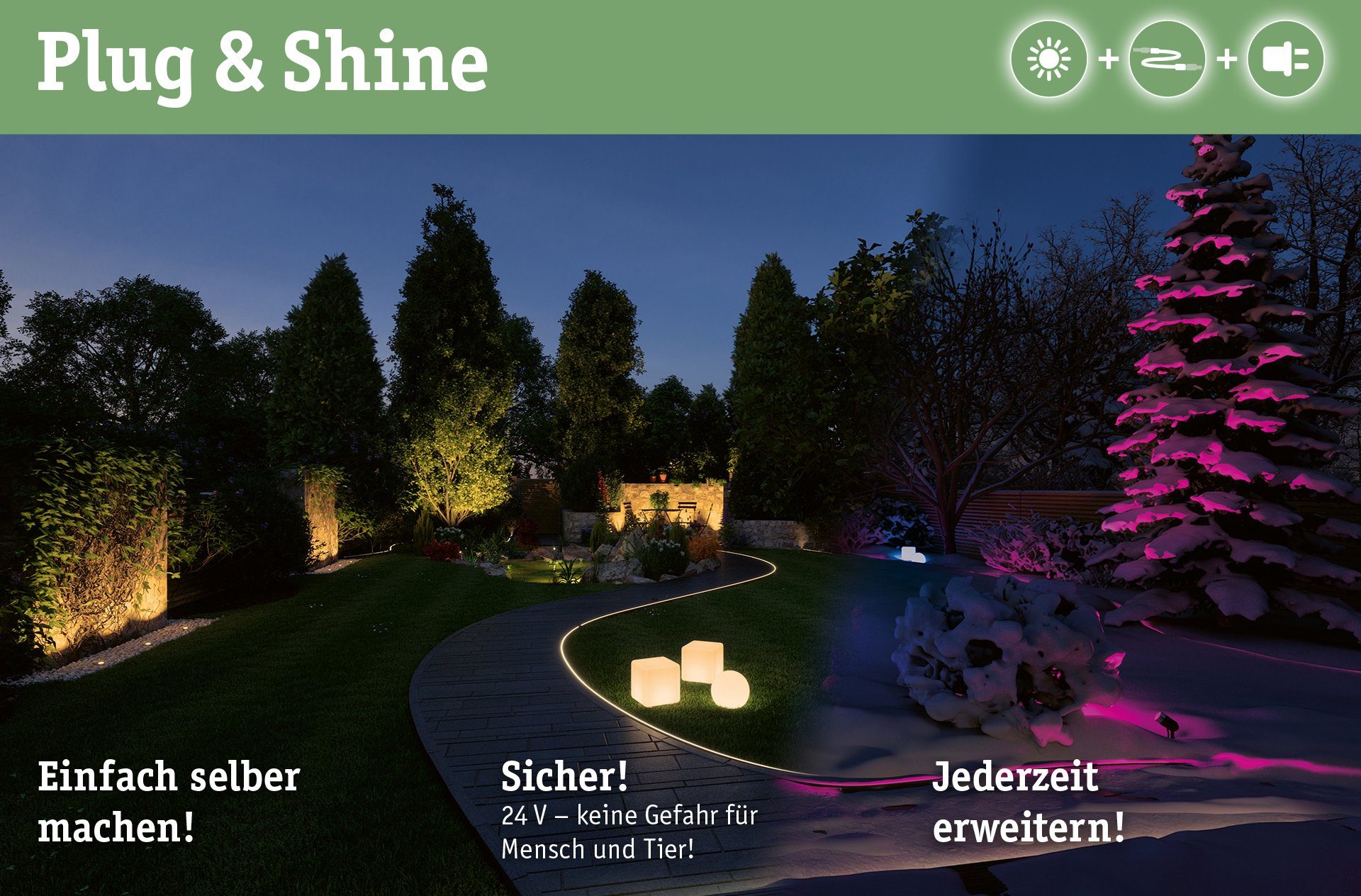 ZigBee Plug LED-Modul, Paulmann 24V IP44 Warmweiß, RGBW & & LED Shine, integriert, Gartenstrahler LED Shine, Plug fest