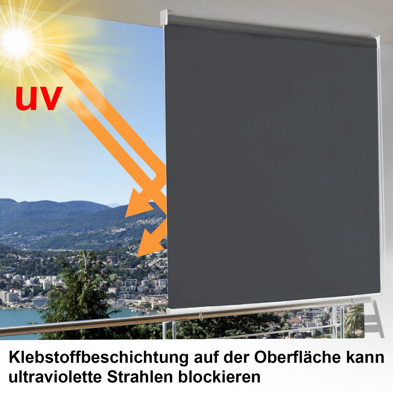 Seitenzugrollo Rollo für den Außenbereich, Sonnenschutz, UV-Schutz, FIVMEN, Schraubenmontage, Haken und Ösen, Anthrazit/Grau/Beige – Bild 4 von 5