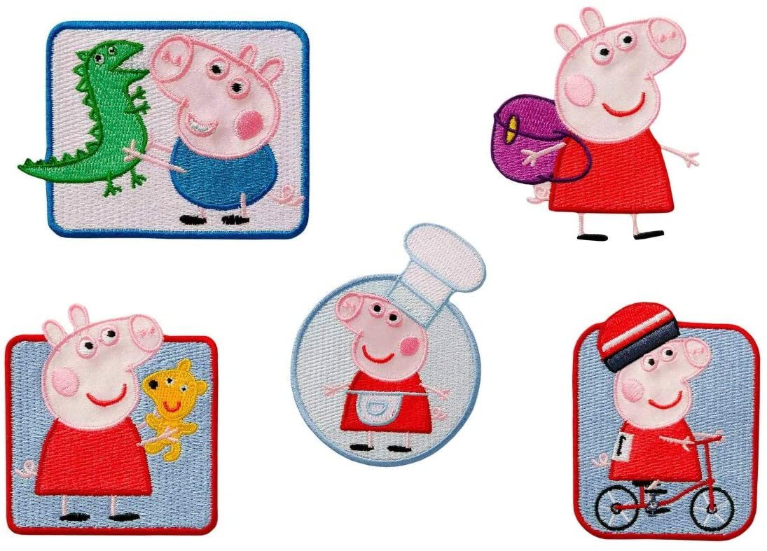 Mono-Quick Aufnäher Bügelbild, Aufbügler, Applikationen, Patches, Flicken, zum aufbügeln, Polyester, Peppa Pig Set 5 Stück - Größe: 7,7 x 5,8 cm