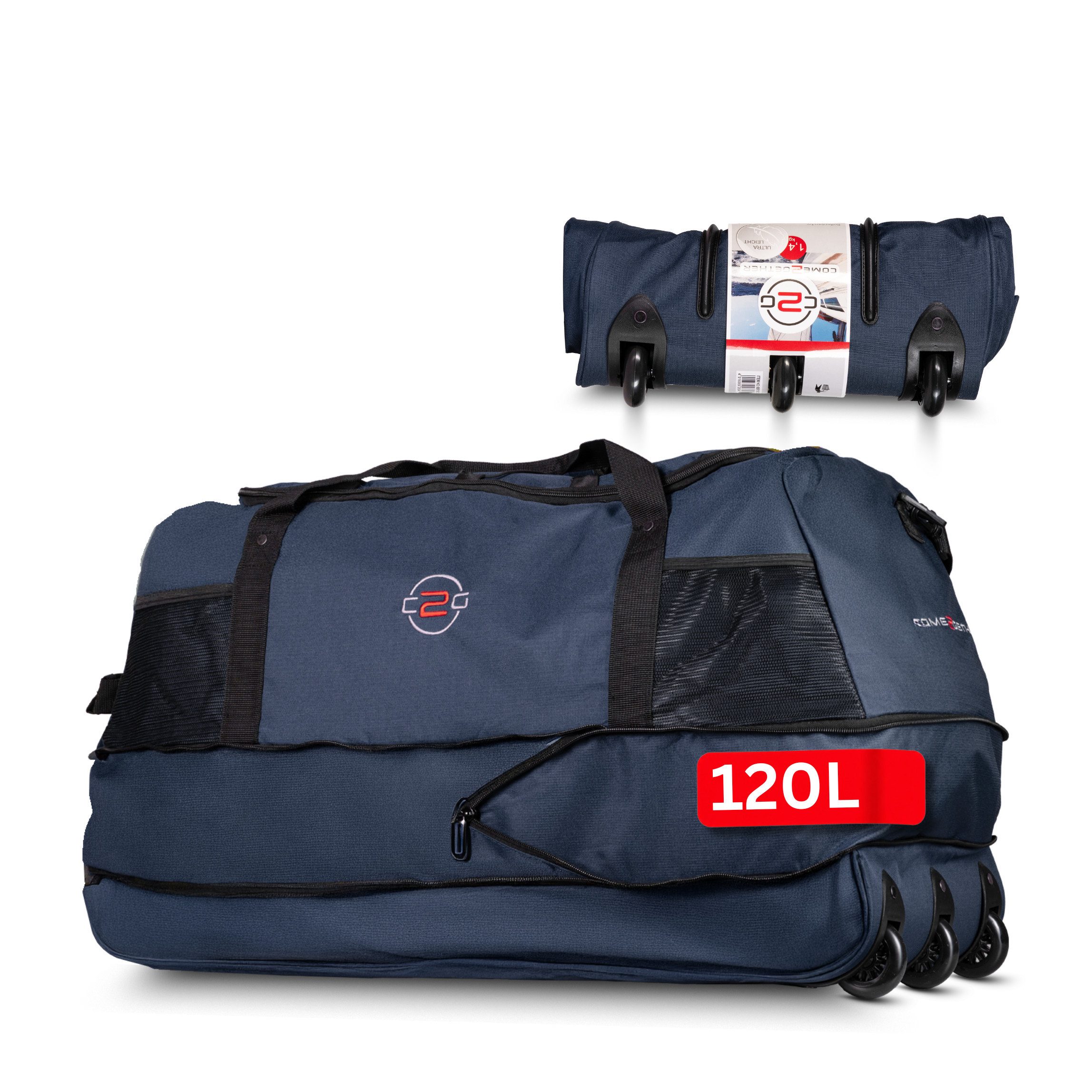 cocoono Reisetasche Faltbare Reisetasche mit Rollen 120 L – XXL Rolltasche