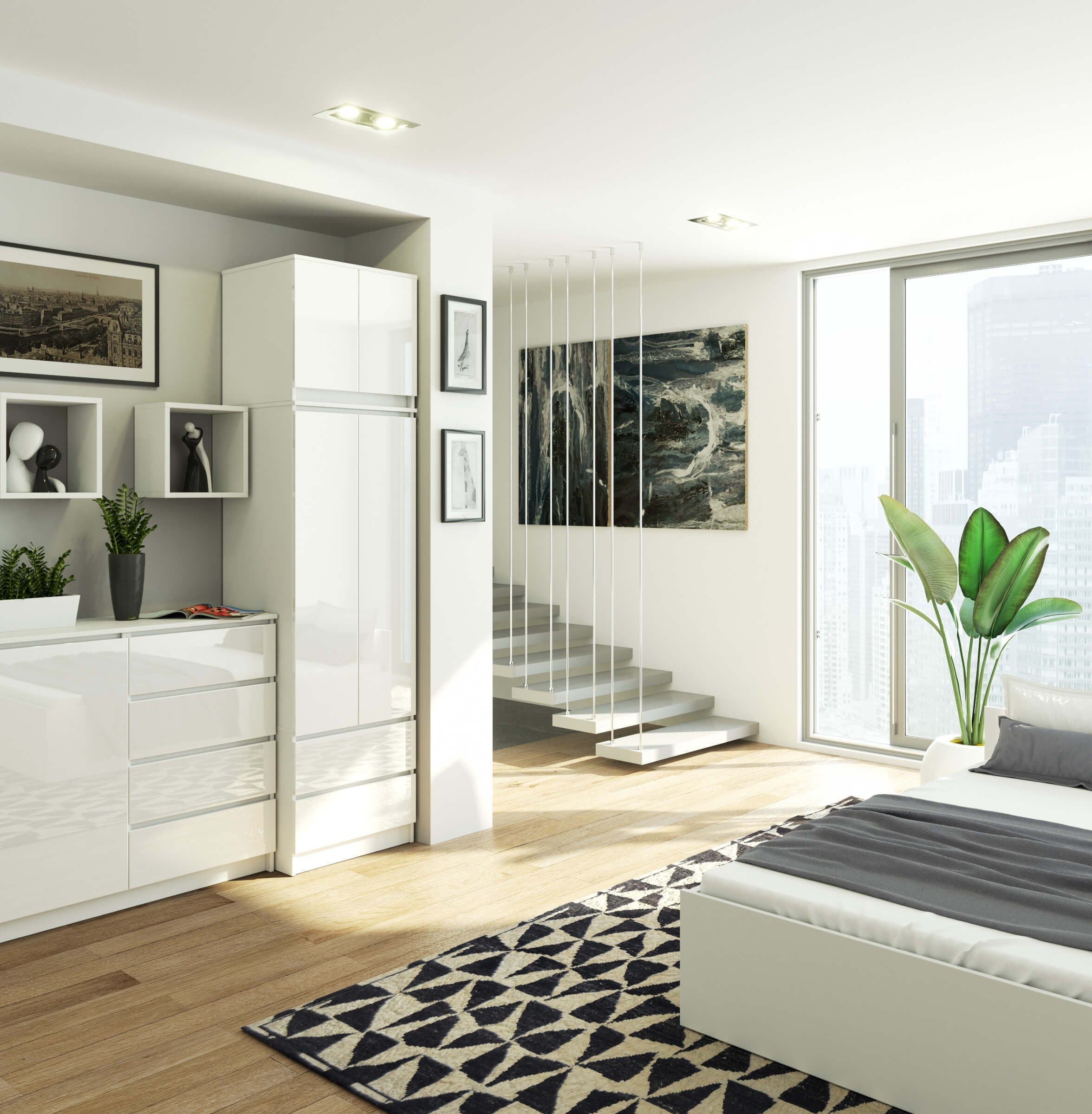 Raumhirsch Furniture Kleiderschrank mit 2Türen - Funktionaler Stauraum - Schlafzimmerschrank Kleiderschrank mit Soft-Close, Eiche-Dekor, 180x120x50 cm