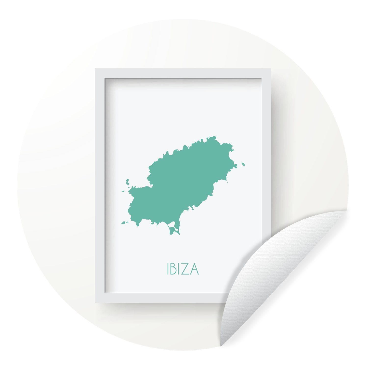 MuchoWow Wandsticker Eine Illustration einer hellgrünen Karte von Ibiza (1 St), Tapetenkreis für Kinderzimmer, Tapetenaufkleber, Rund, Wohnzimmer | Wandtattoos