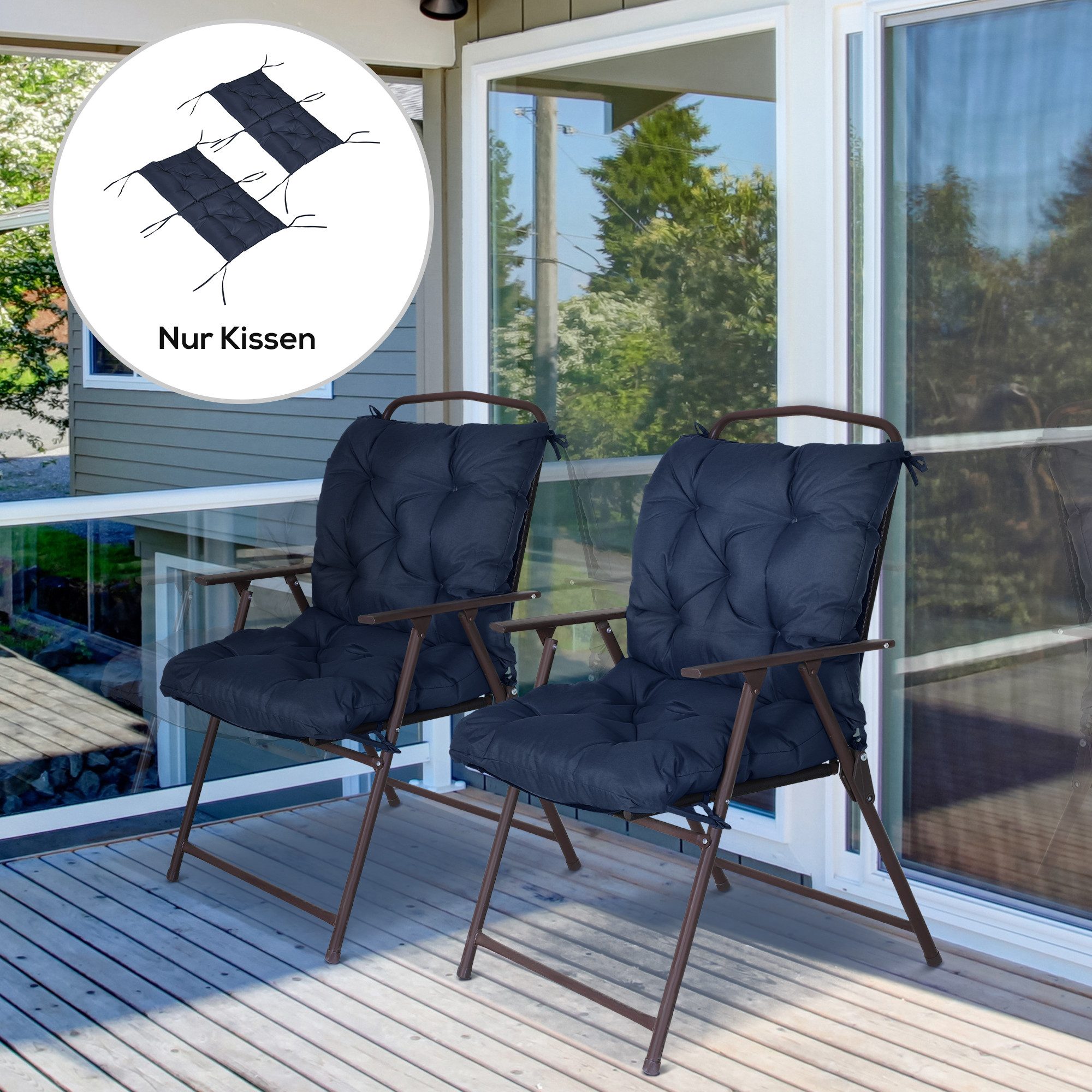 Outsunny Sitzkissen mit Bindebänder, Stoffbezug, 8cm dick, für Küche, Büro, Esszimmerstühle, Dunkelblau