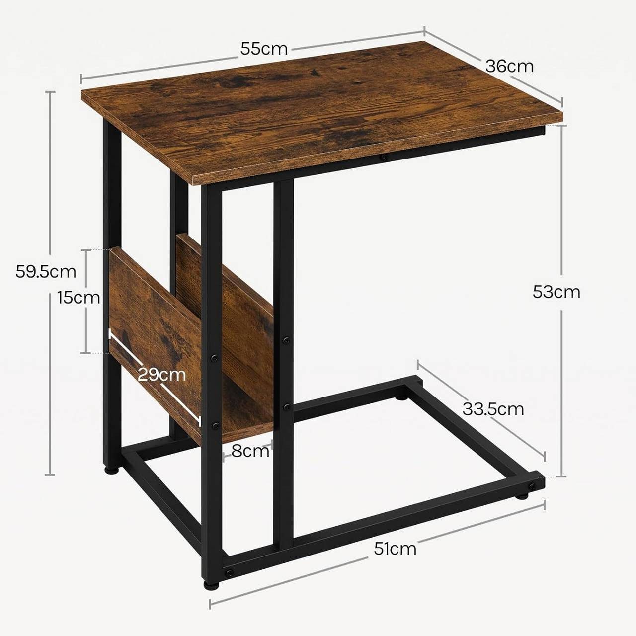 Woltu Beistelltisch (1-St), C-Form Couchtisch, Sofatisch 55x36x59,5cm