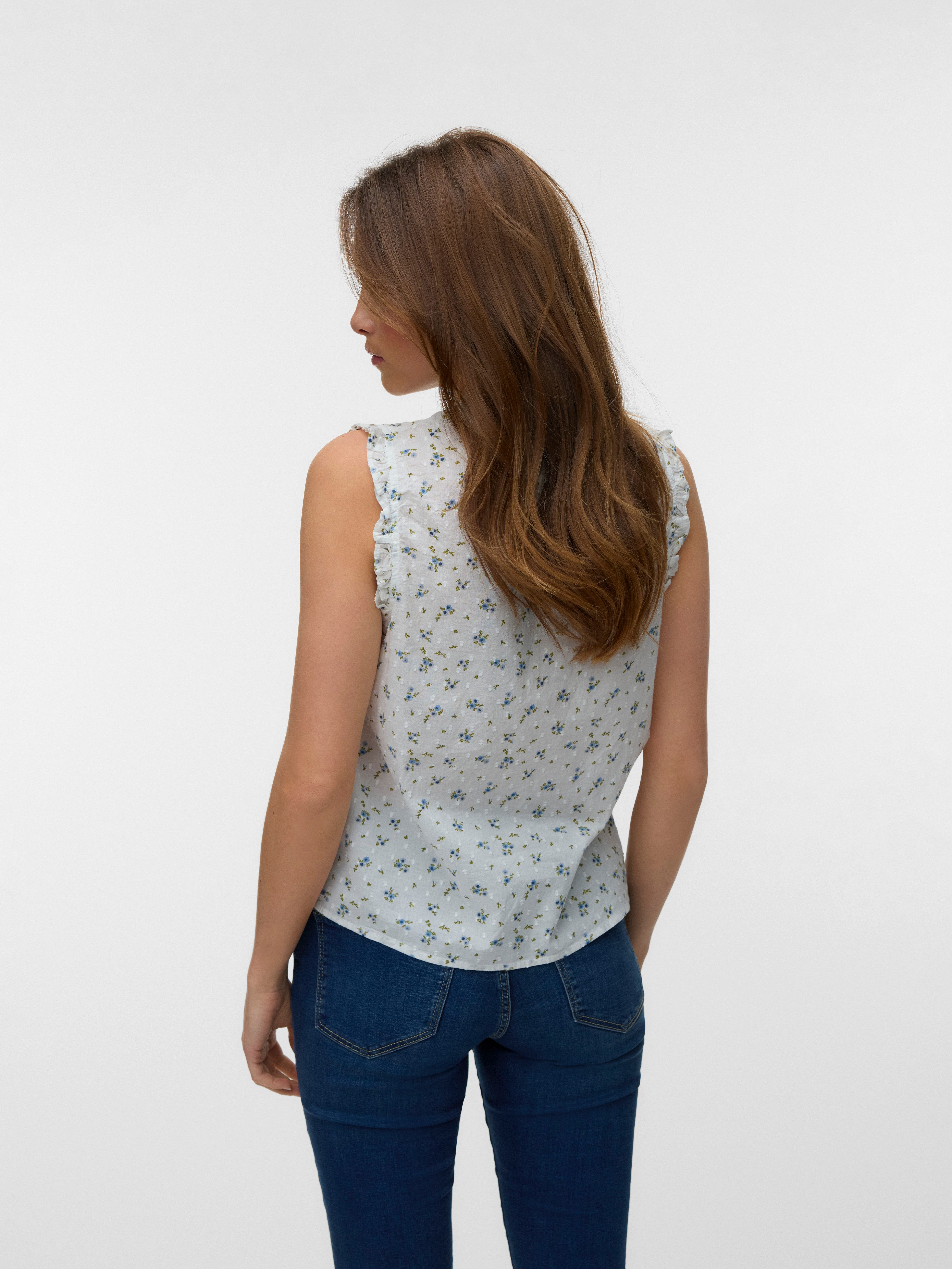 Vero Moda Rüschentop VMTRINE SL TOP WVN NOOS Baumwolle