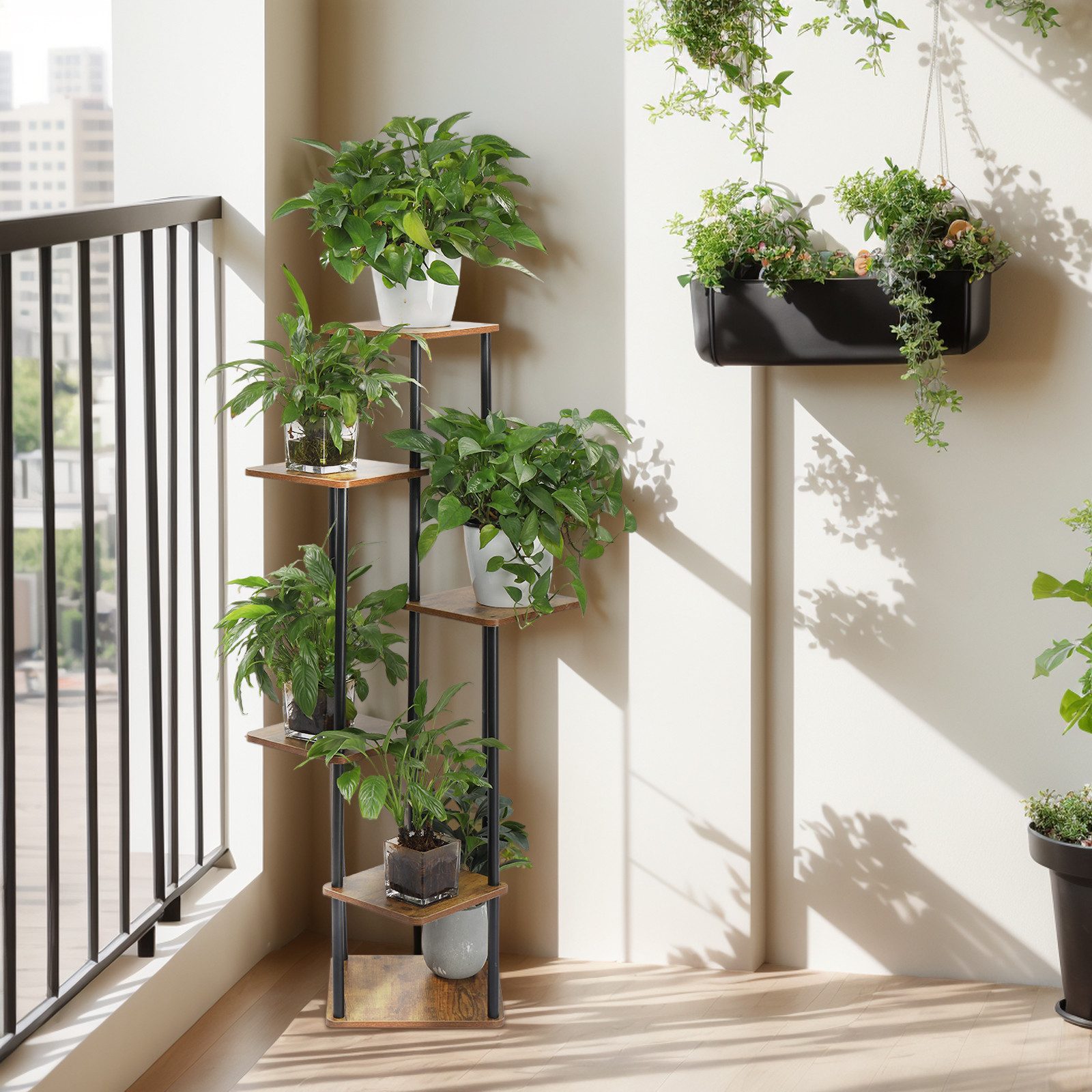 HT Blumenständer Pflanzenständer Blumenständer für Draußen, 116x30x30cm, 6- günstig online kaufen