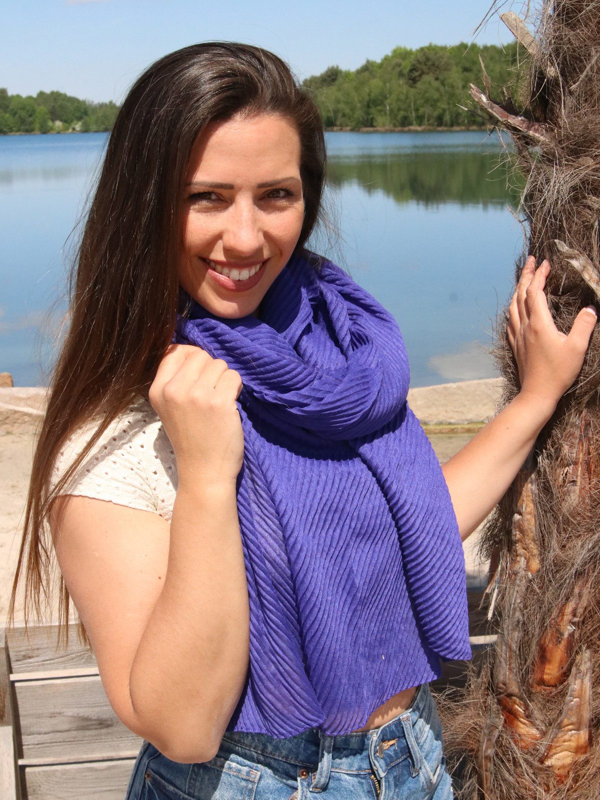 styleBREAKER Modeschal Gekreppter Unifarbener Schal, (1-St) günstig online kaufen