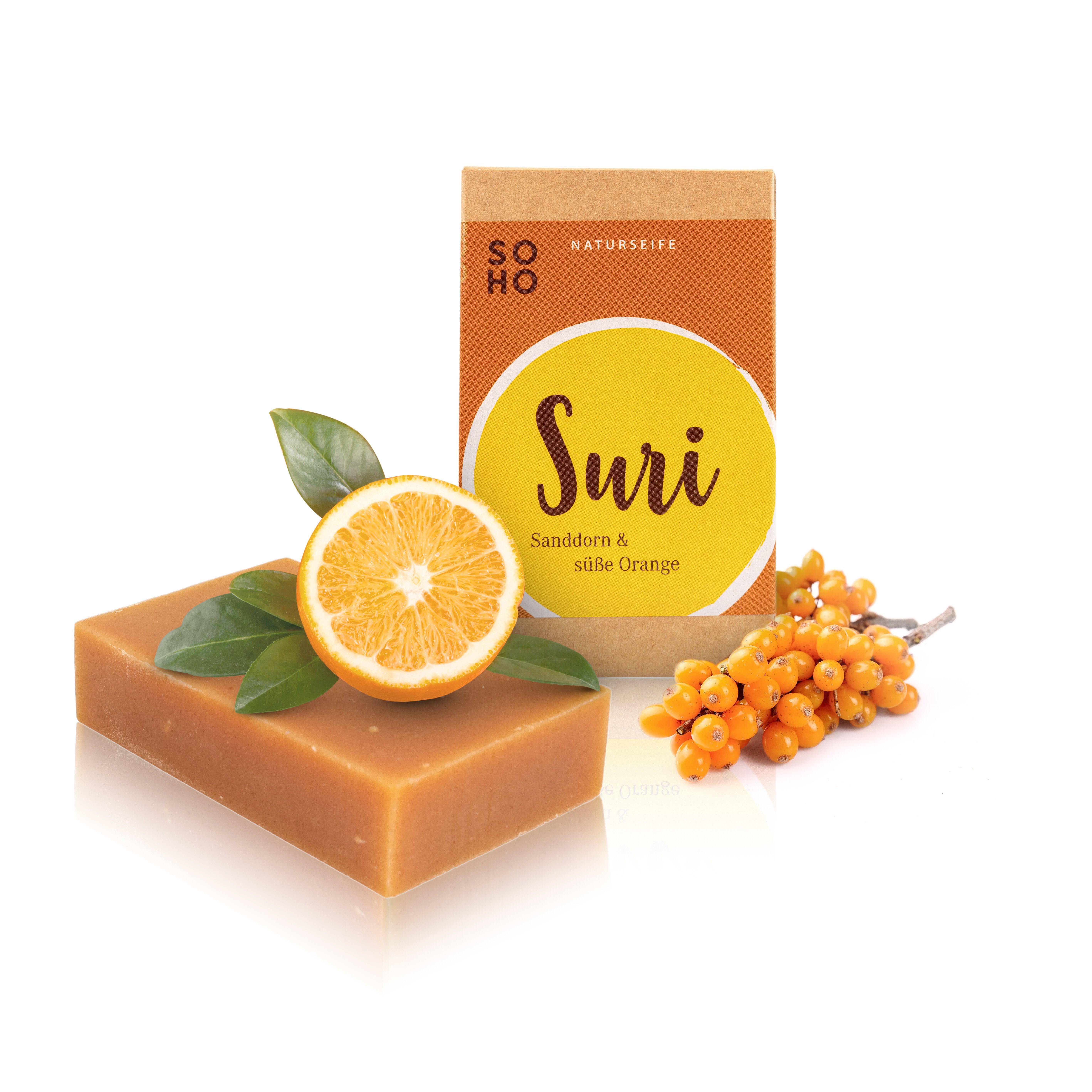 Naturkosmetik SOHO cremige & Orange SURI Feste Sanddornextrakt mit Fruchtig, süßer Duschpflege Duschseife