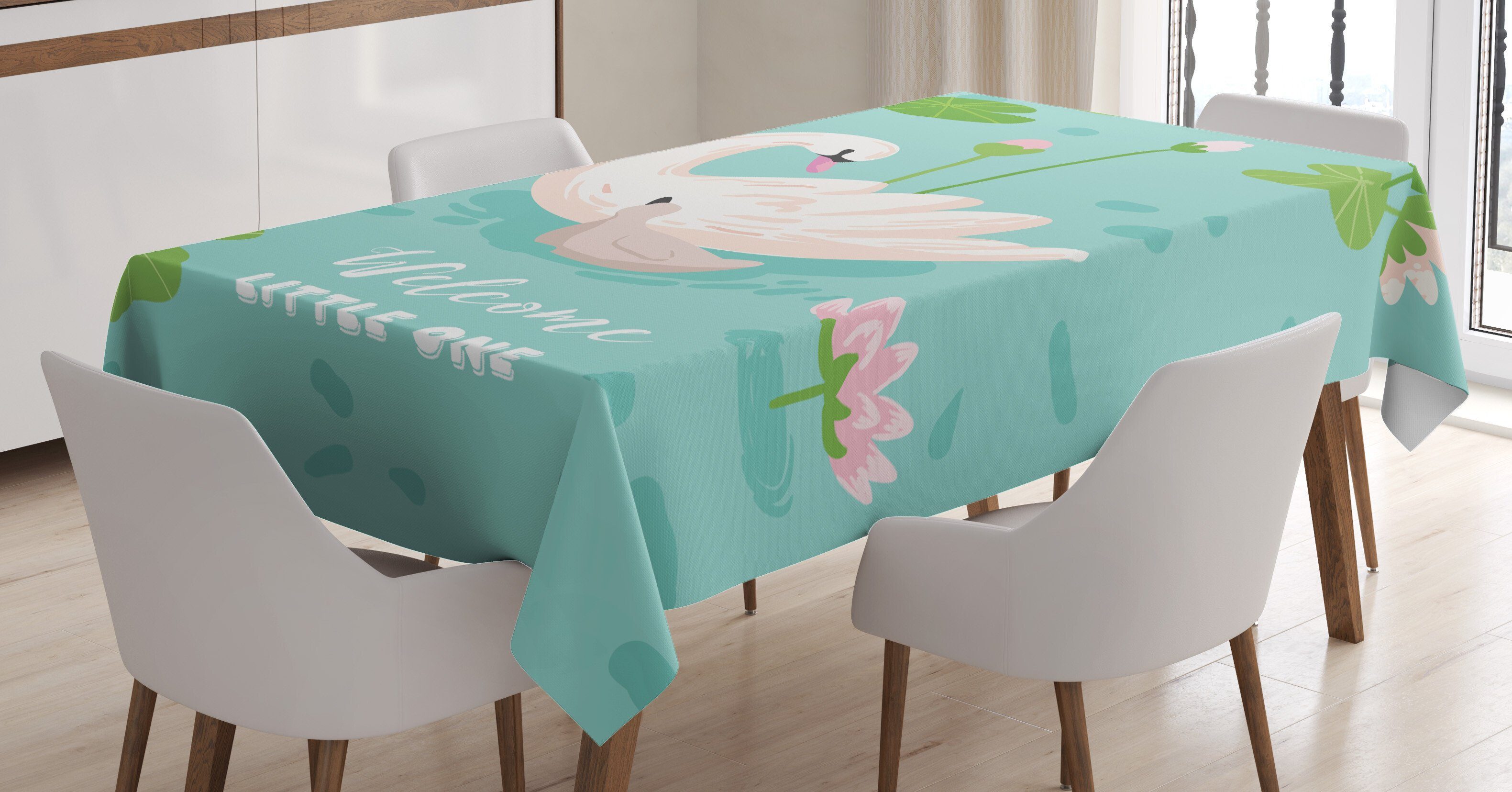 Abakuhaus Tischdecke Farbfest Waschbar Für den Außen Bereich geeignet Klare Farben, Zitat Baby Swan Begrüßung