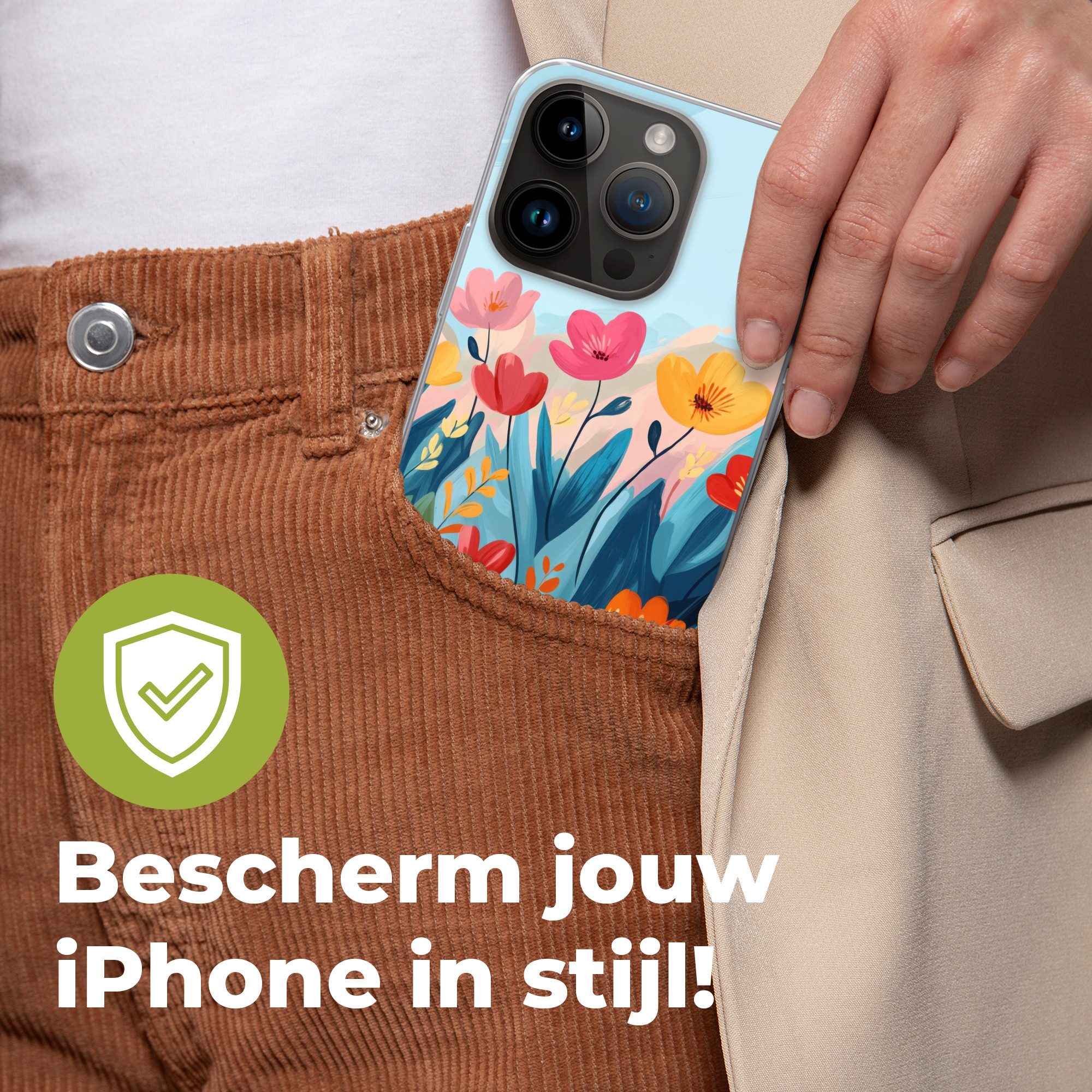 MuchoWow Handyhülle für Apple iPhone 14 Pro Illustration - Blumen - Farbenfroh, Smartphone-Bumper, Print, Handy Schutzhülle Dünn