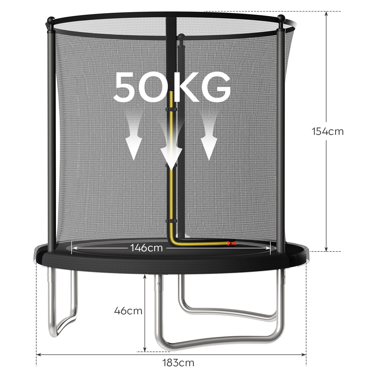 HOMALL Gartentrampolin Kindertrampolin, Outdoor-Trampolin, Durchmesser 183/222/290/360 cm, Ø 183 cm, (Ausgestattet mit Sicherheitsnetz, Leiter und 360°-Gelander, maximale Tragkraft 150 kg)