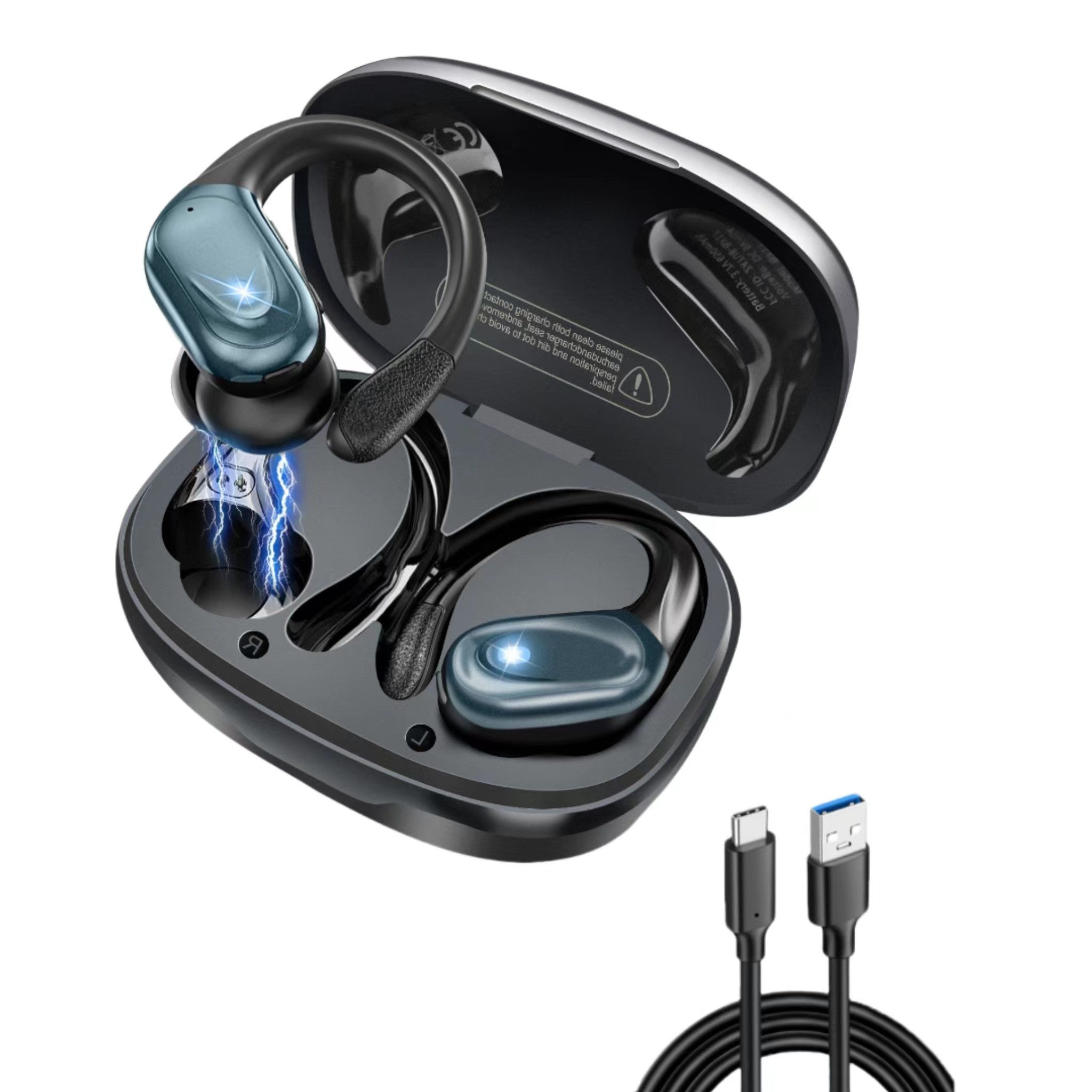 HYIEAR Ohrhörer,Kopfhörer,Kopfhörer kabellos bluetooth,Headset mit mikrofon In-Ear-Kopfhörer (Bluetooth, Stereo USB-C, Ultraleichte Ohrbügel, lange Akkulaufzeit, IPX5 Wasserdicht)