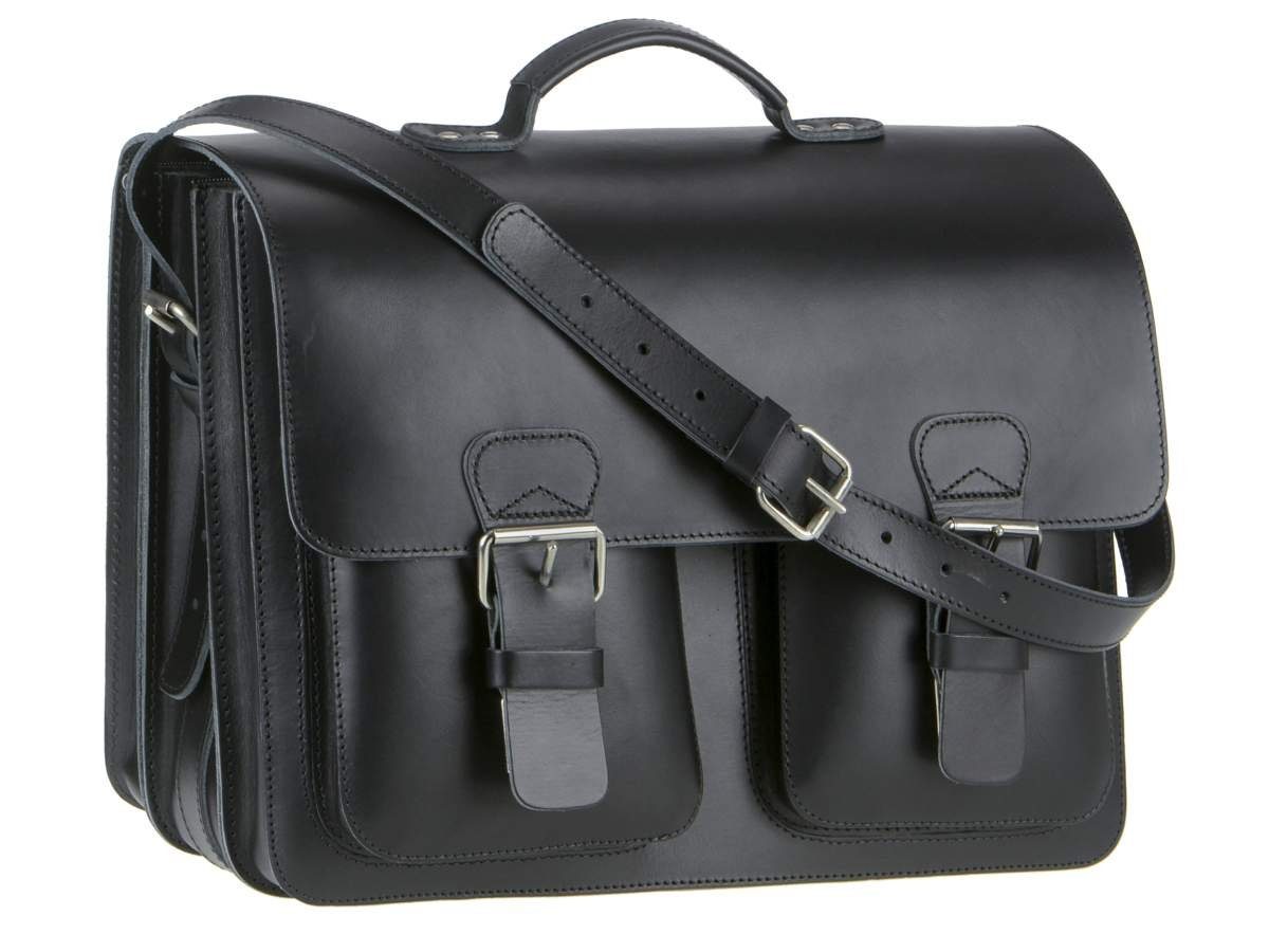 Ruitertassen Aktentasche Lehrertasche Damen Herren Leder 42x32cm 3 Fächer Business Schule, 42 cm Lehrertasche mit 3 Fächern, Schultasche, Leder in schwarz