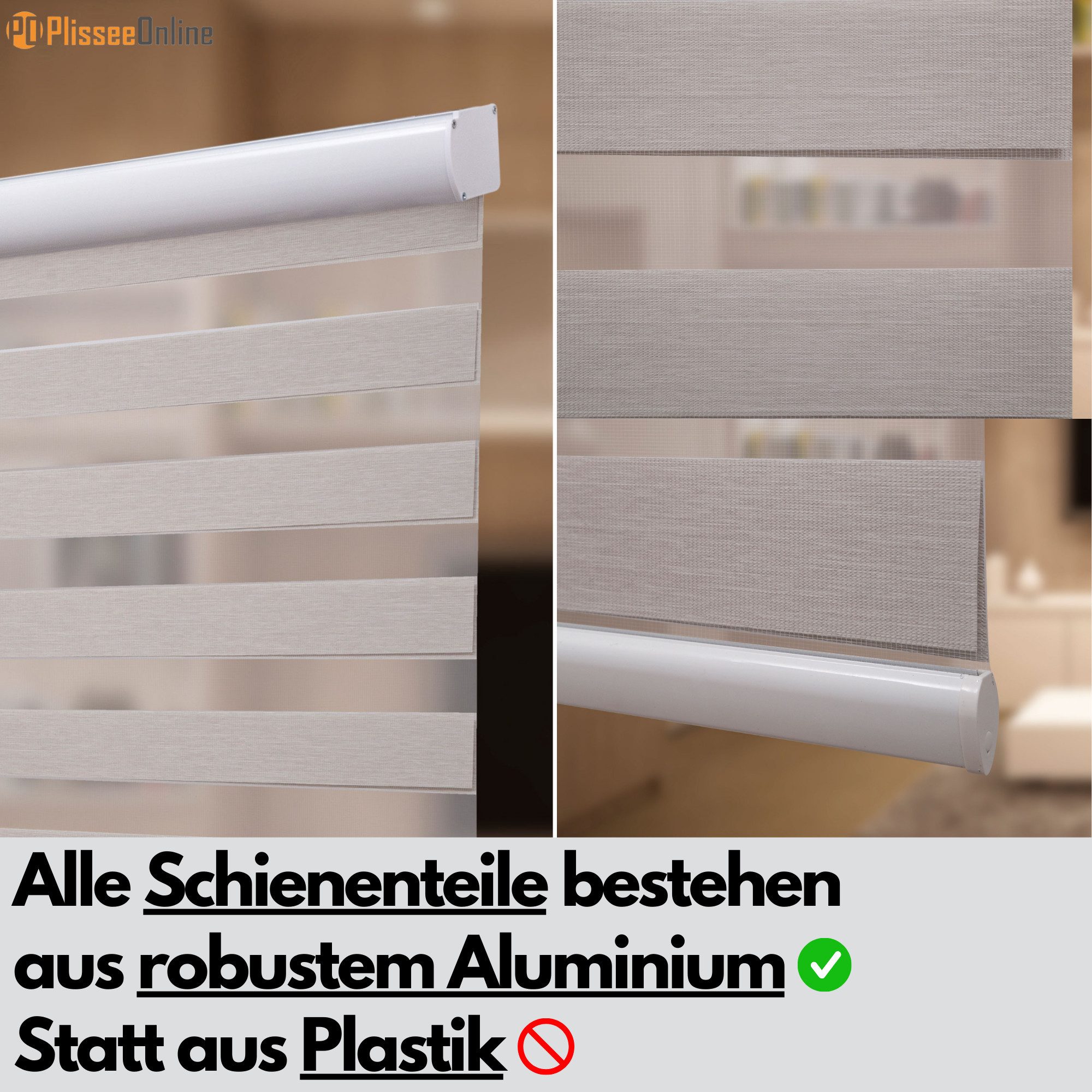 Doppelrollo Doppelrollo mit Kassette Weiß Grau Höhe 250/200 cm mit und ohne Perlen, Plisseeonline, abdunkelnd, DeckenmontageDeckenmontage, Inkl. Montagezubehör für Deckenmontage, Wand oder Decke, mit Kindersicherung