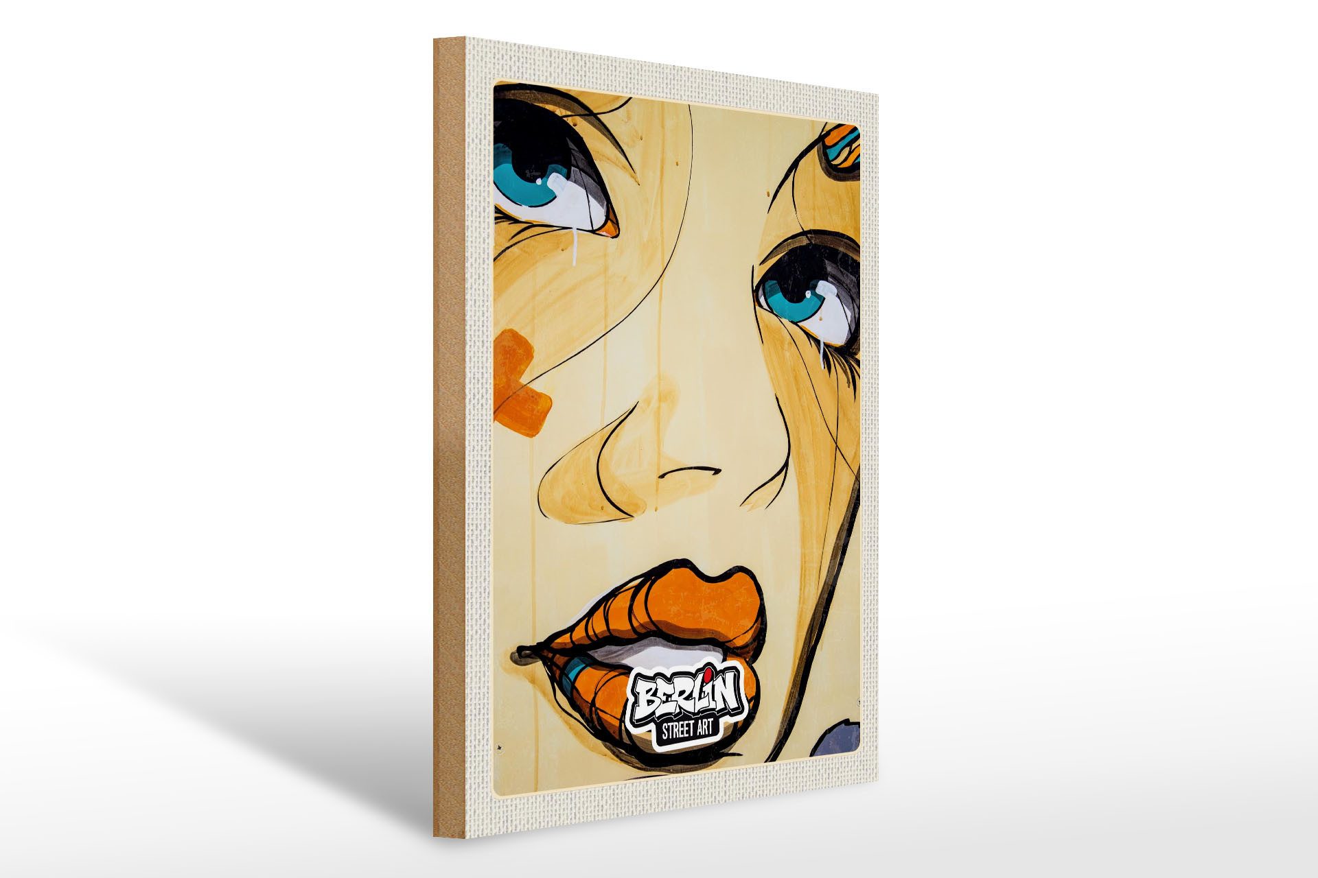 Femer GmbH Holzbild Reise 30x40cm Berlin Street art weinende Frau, (1 St), Glatte Holzfaserplatte (MDF), vorn beschichtet