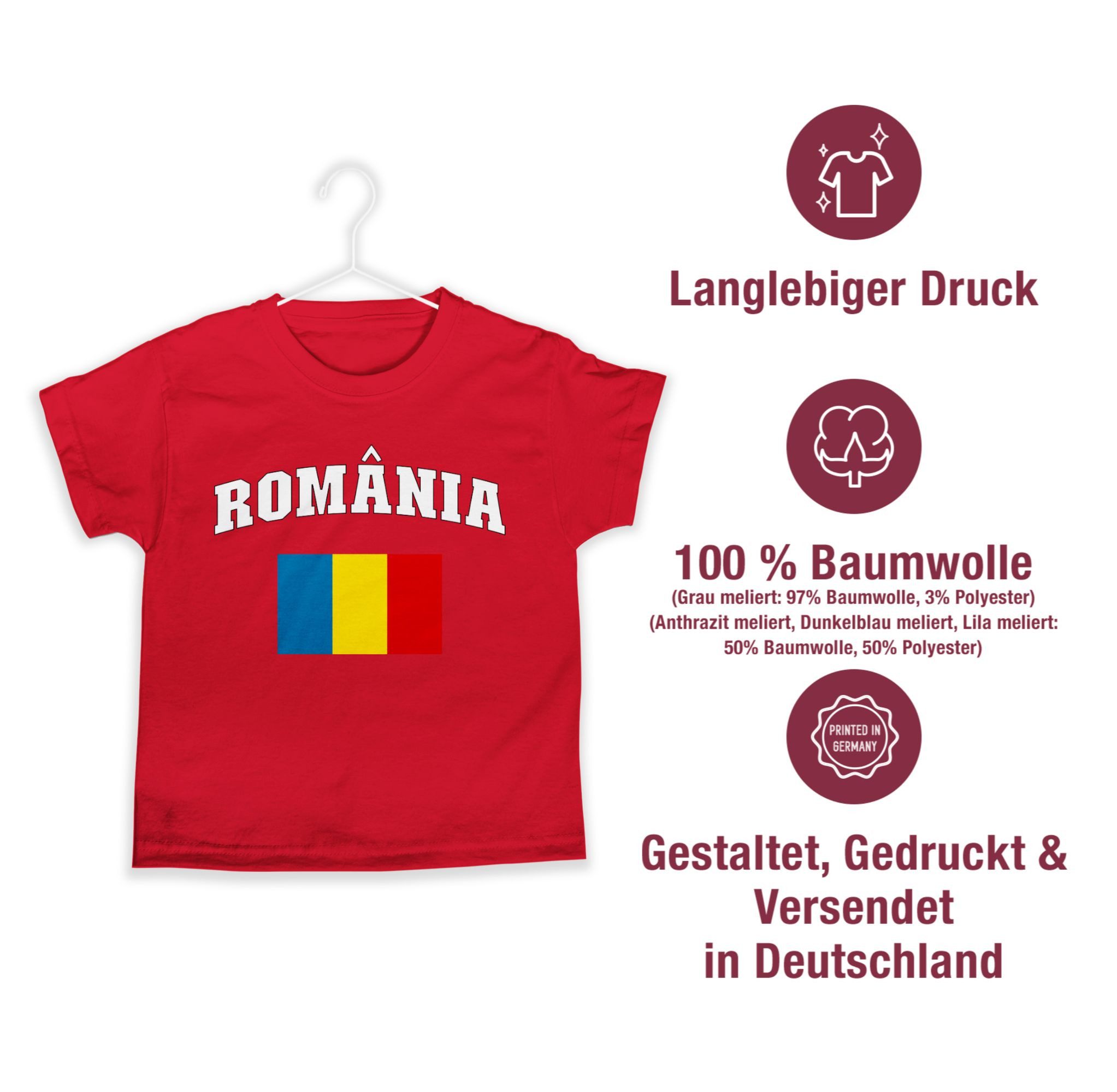 Shirtracer T-Shirt România Schriftzug mit Flagge, Rumänisch, Romania, Rumänien (1-tlg) 2026 Fussball WM Fanartikel