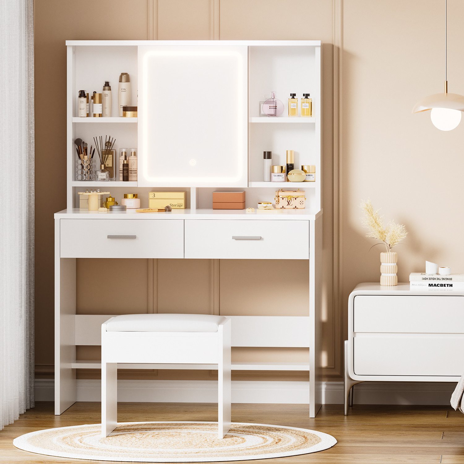 Furnicopia Schminktisch Mit LED-Beleuchtung Mit Schublade, Ablagefach, eins günstig online kaufen