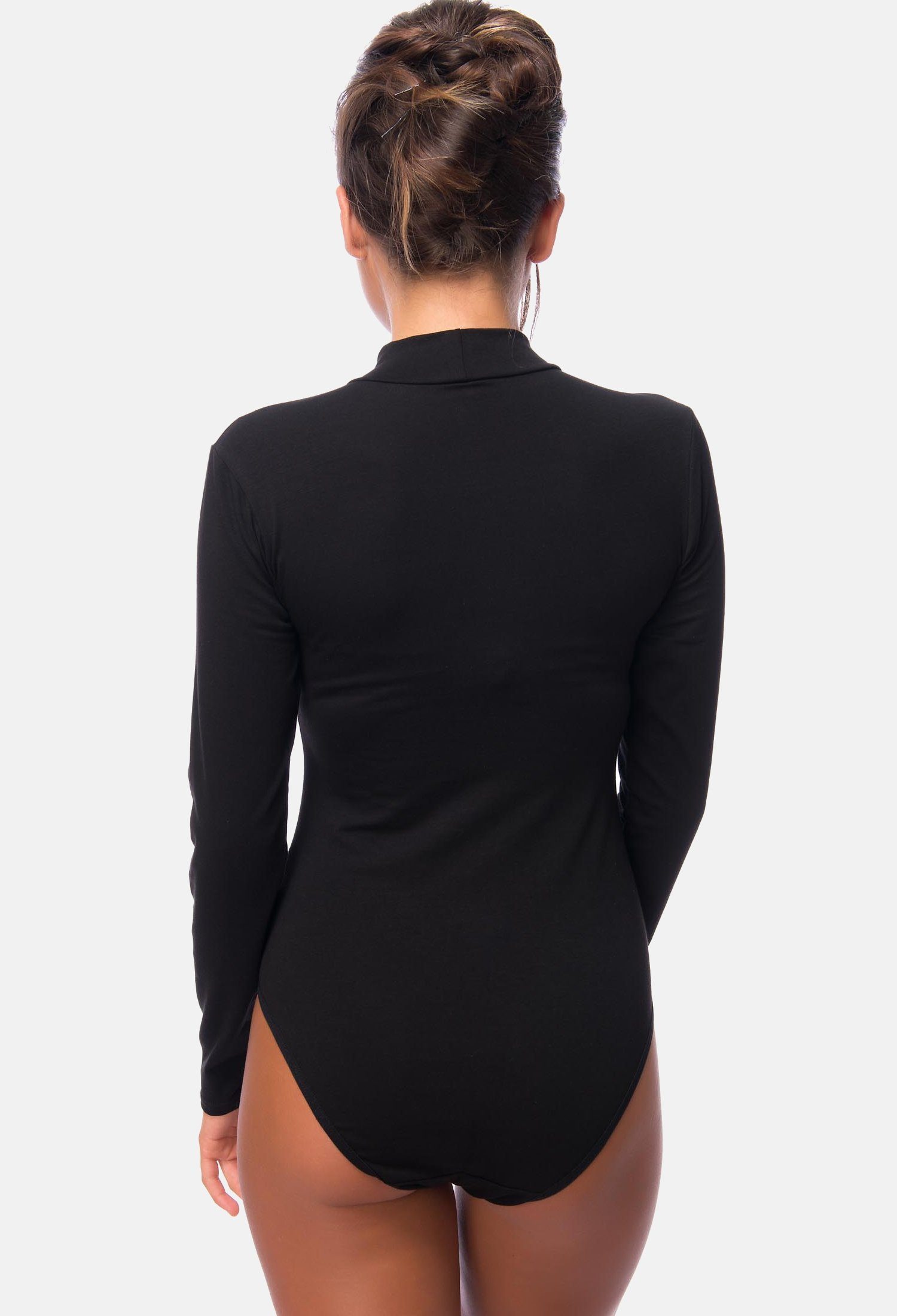 Evoni Body für Damen Langarm Blusenbody mit Halbkragen