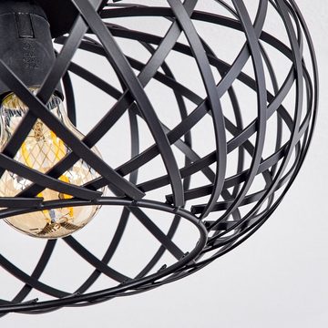 hofstein Deckenleuchte »Aidone« runde Deckenlampe aus Metall in Schwarz, ohne Leuchtmittel, E27, Ø30cm, Vintage Leuchte mit Lichteffekt durch Gitter-Optik