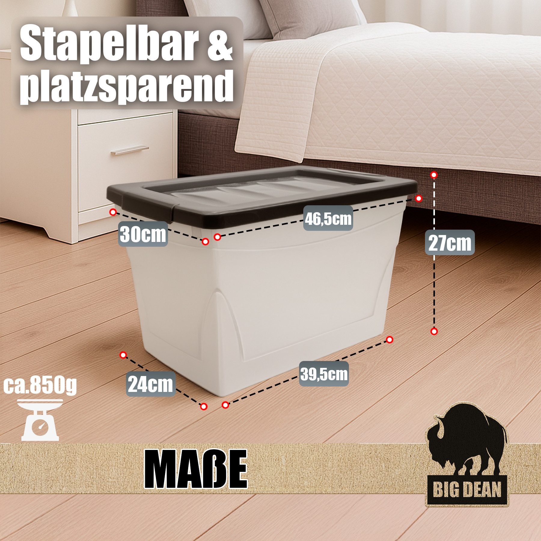 BigDean Aufbewahrungsbox 30 L Aufbewahrungsbox mit Deckel Budget Line Plastikbox mit Deckel (Set, 1 St., Aufbewahrungsbox mit Deckel), BPA-Frei, Praxisnahes Dur – Bild 3 von 5