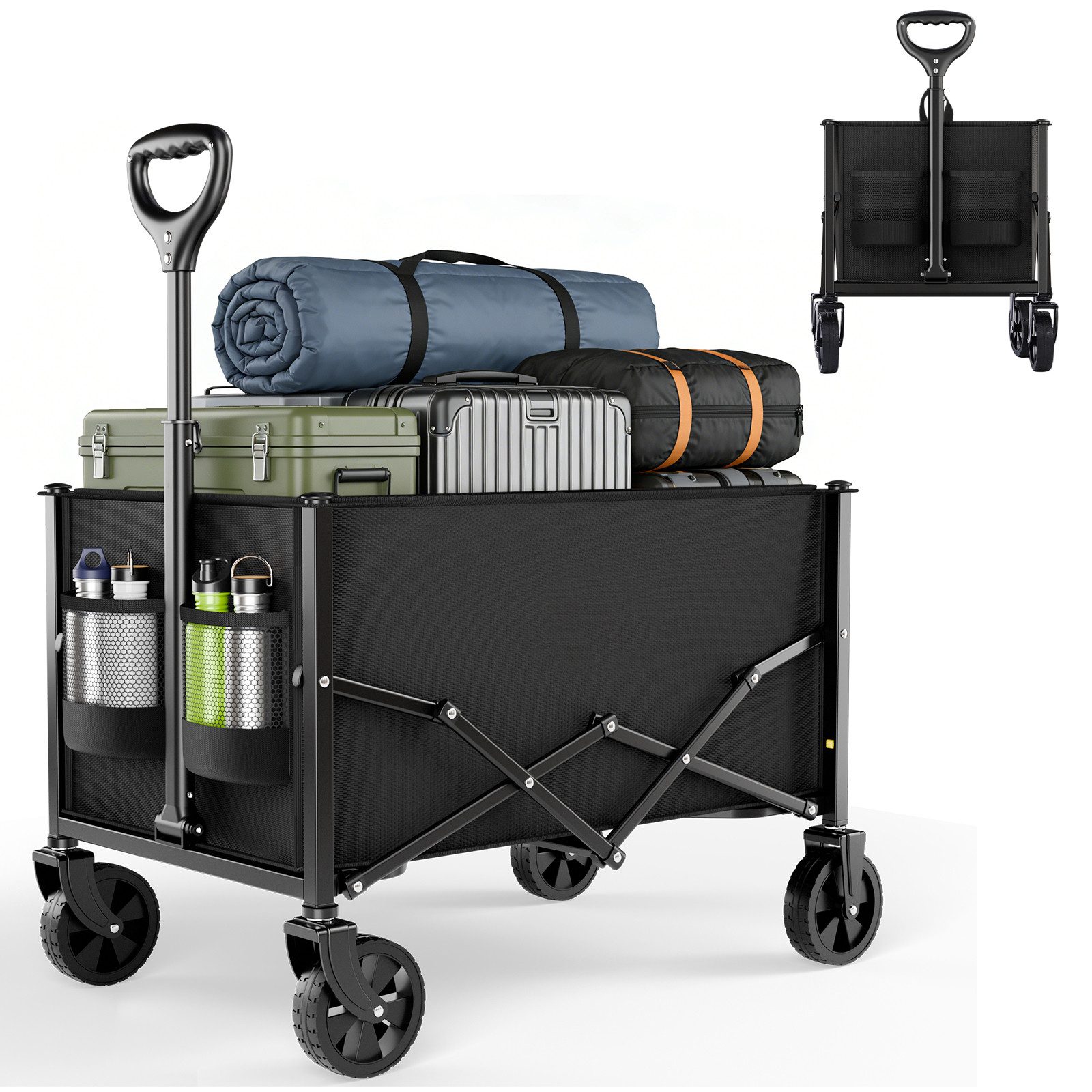 Elegear Bollerwagen Bollerwagen Faltbarer 120L 100KG Belastbar, Leichter Faltbollerwagen (1-tlg), Handwagen mit Breite 12,7cm Räder, Bremse, All Terrain, Schwarz