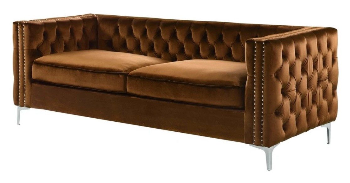 Xlmoebel Chesterfield-Sofa Luxus orange Couch aus Samt mit Knöpfen und Polsterung, Sofa 1 Teile, Made in Europa