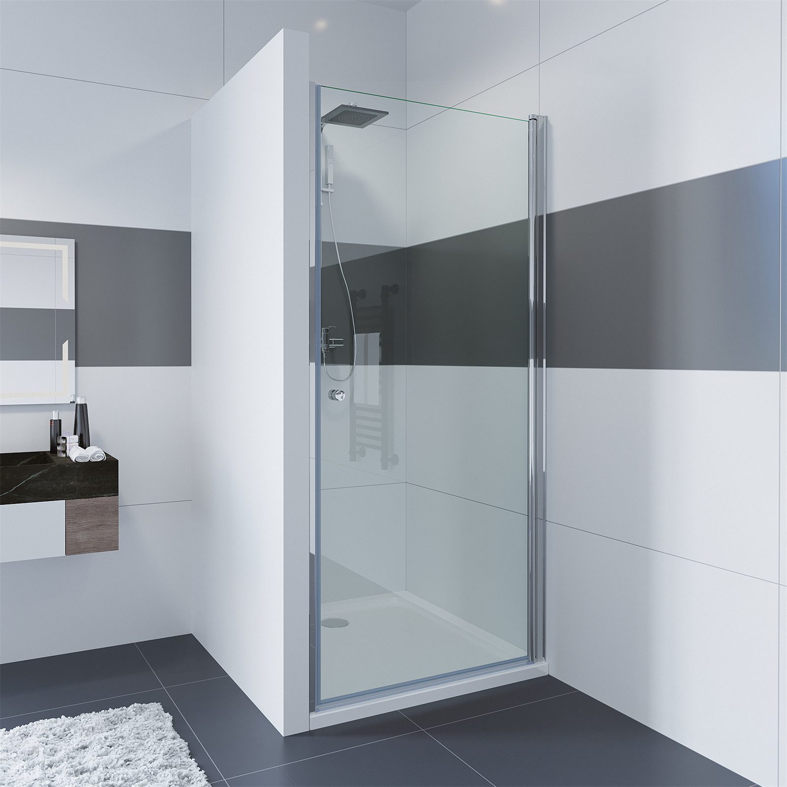 IMPTS Dusch-Drehtür Dusche Nische Duschtür Nischendusche, 70x185 cm, Sicherheitsglas, (Set, mit hochwertigen Aluminiumprofilen in Chrome) Duschtür Pendeltür Duschkabine Schwingtür Duschabtrennung