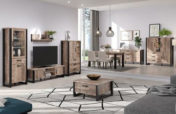 trendteam Sideboard Emile (Anrichte in Eiche Tabak und schwarz, 214 x 86 cm), mit viel Stauraum