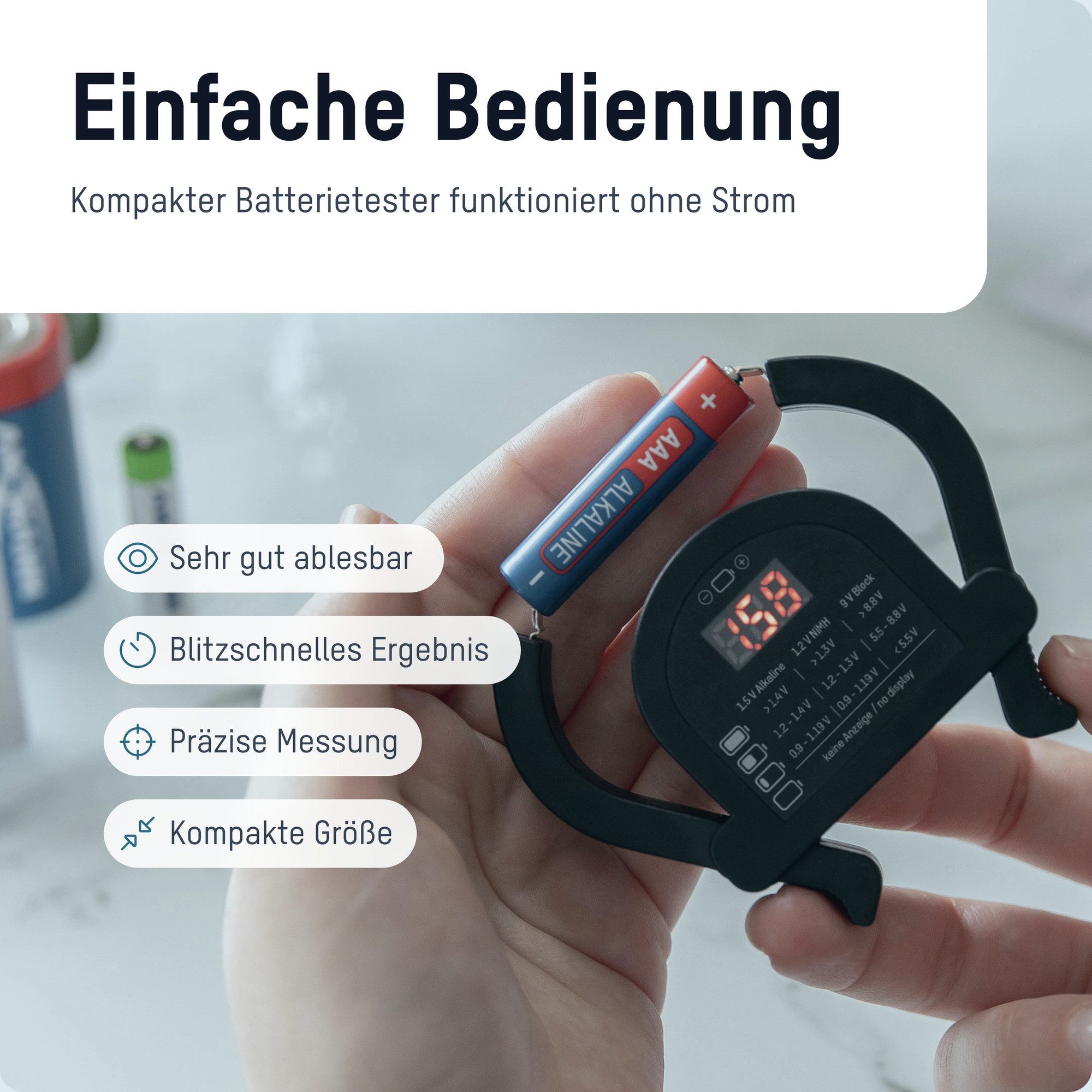 ANSMANN AG Universal Akku- und Batterietester für AAA/AA/Baby C/Mono D/9V Batterie-Ladegerät – Bild 2 von 5