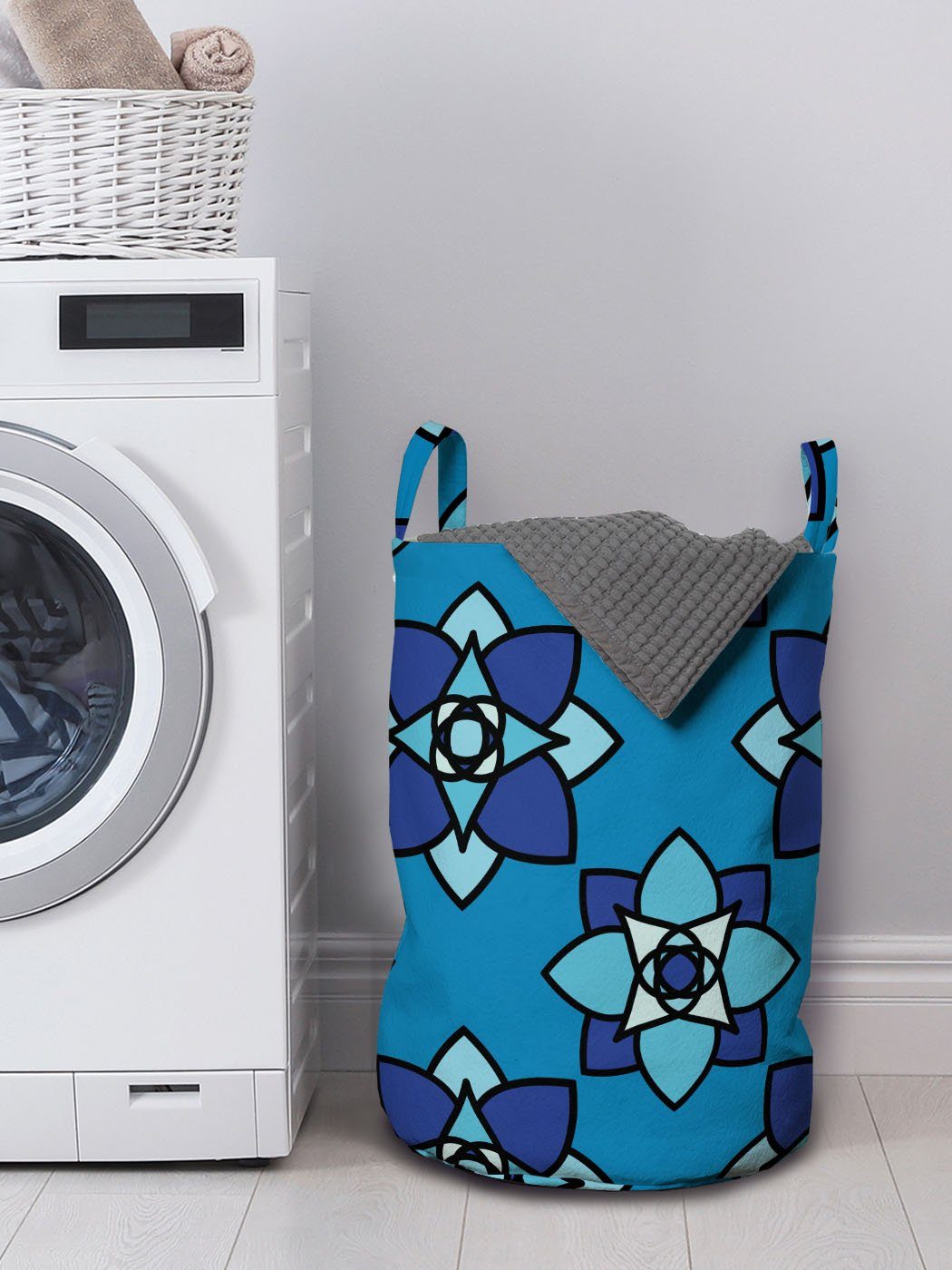 Waschsalons, mit Wiederholende für Abakuhaus Abstrakt Kordelzugverschluss Blumenfliesen-Kunst Griffen Wäschesäckchen Wäschekorb