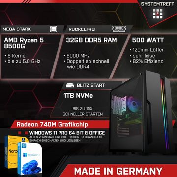 SYSTEMTREFF Basic Gaming-PC (AMD Ryzen 5 8500G, Radeon 740M, 32 GB RAM, 1000 GB SSD, Luftkühlung, Windows 11, WLAN)