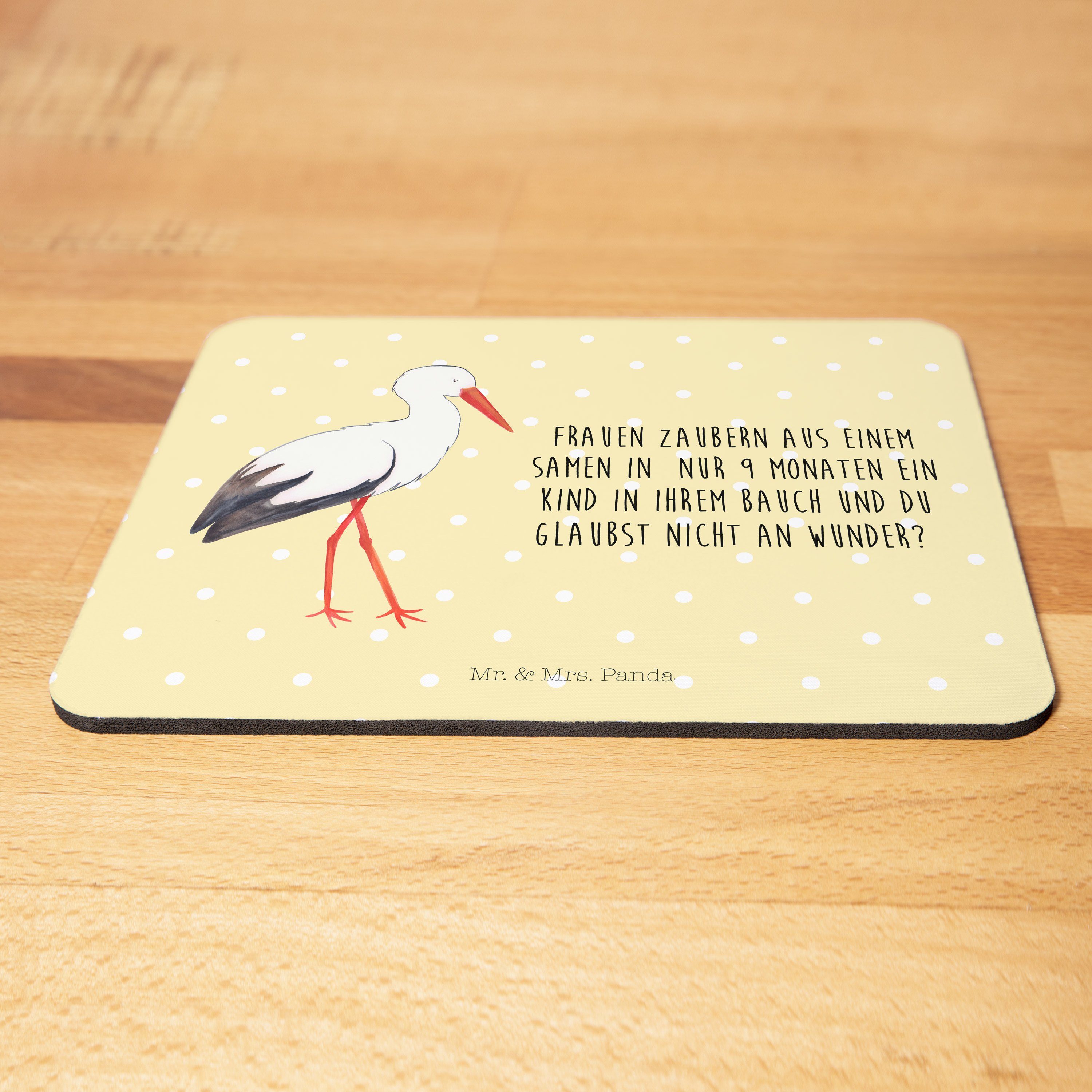Mr. & Mrs. Panda Mauspad »Storch Gelb Pastell Geschenk, lustige