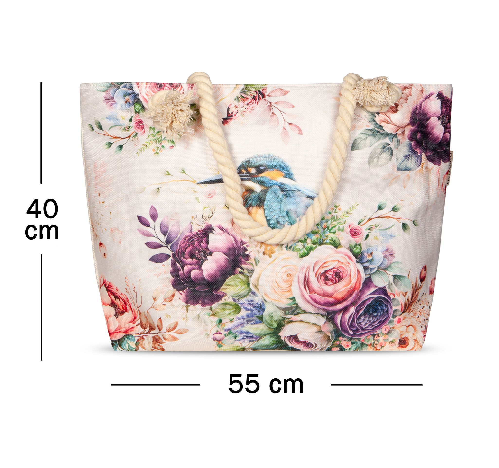 JACK Strandtasche Reißverschluss Baumwolle Descanso, mit wunderschönem Design, 40x55cm, Beachbag mit Innentasche – Bild 5 von 5