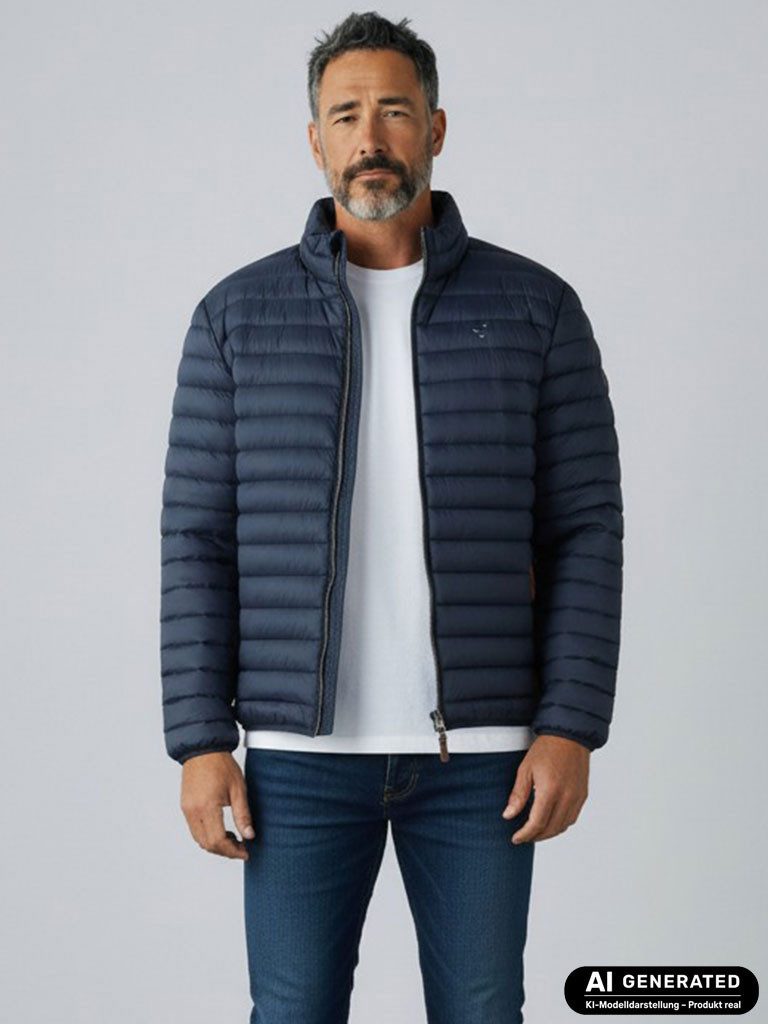modAS Steppjacke 14103 Herren Jacke mit Stehkragen – Daunenoptik inkl. Aufbewahrungsbeutel